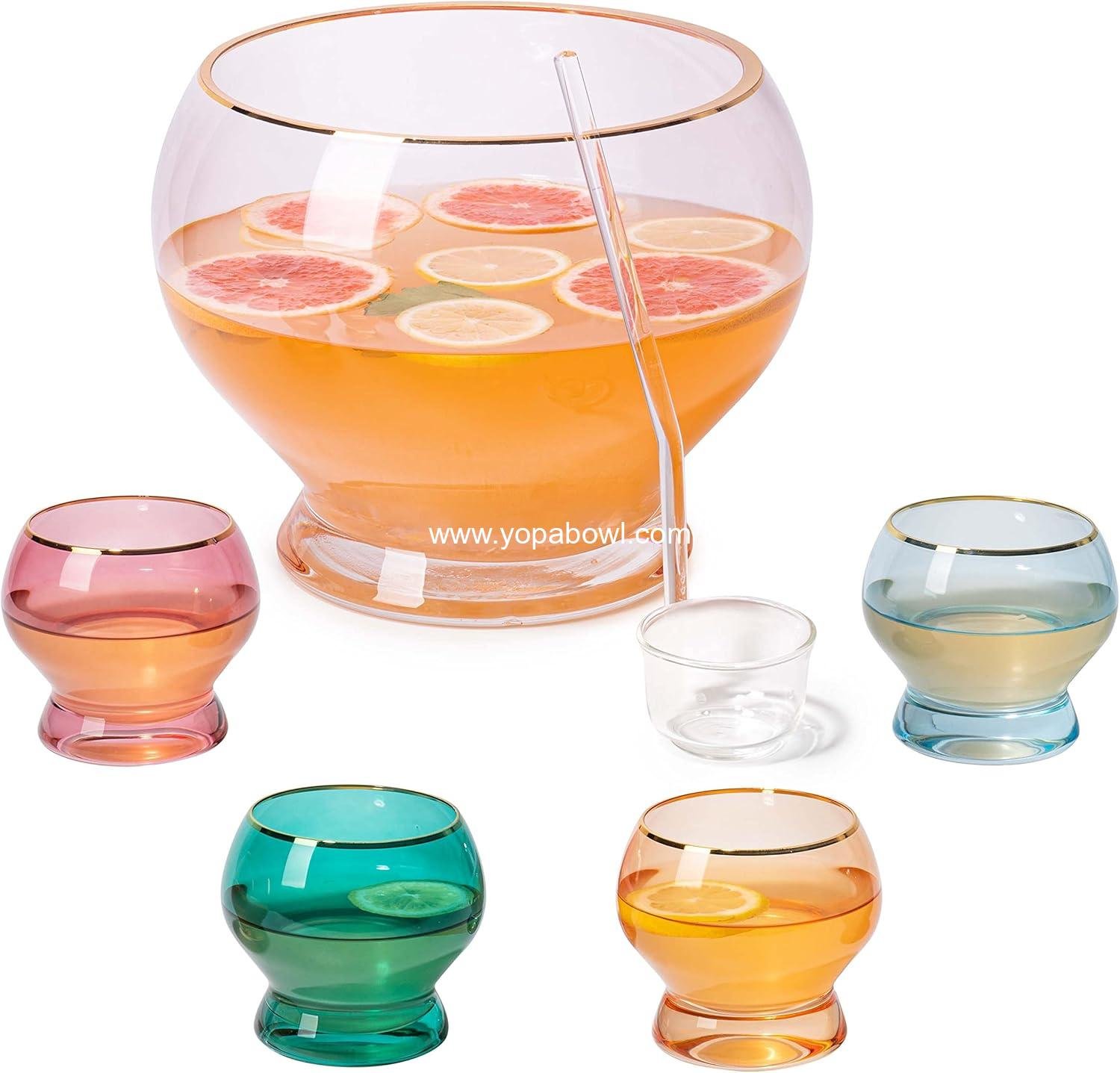 Wholesale Colorful 1.7 Gallon Punch Bowl Set with 4 Glasses (10oz) and Ladle – Perfect Gift for Mother's Day, Weddings, or Parties – Ideal for Margaritas, Cocktails, Juice, and Punch - Factory