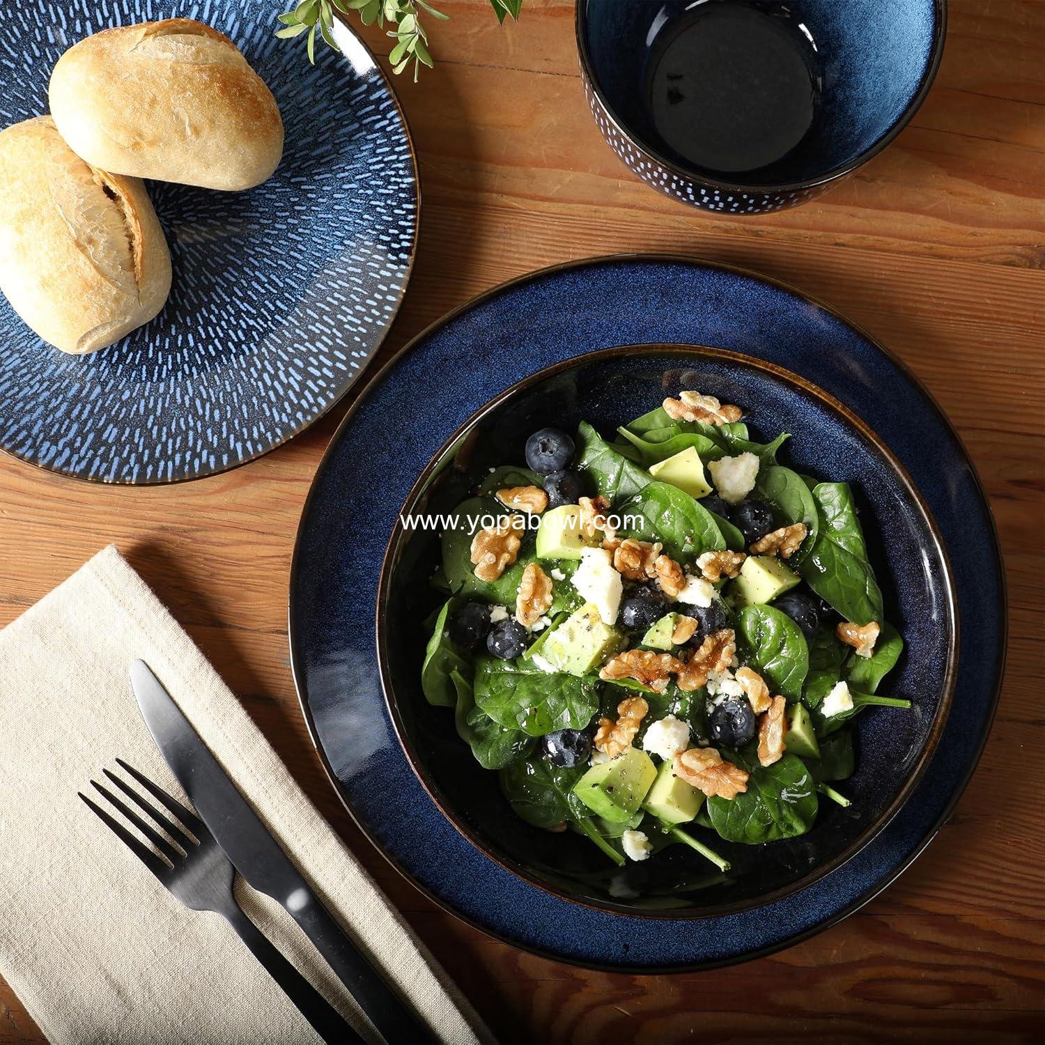 OEM 16-Piece Dinnerware Set - Double Bowl Reactive Glaze Ceramic Stoneware in Blue - Plates and Bowls for 4, Microwave & Dishwasher Safe, Rustic Modern Design Manufacturer OEM 16-Piece Dinnerware Set - Double Bowl Reactive Glaze Ceramic Stoneware in Blue - Plates and Bowls for 4, Microwave & Dishwasher Safe, Rustic Modern Design Manufacturer