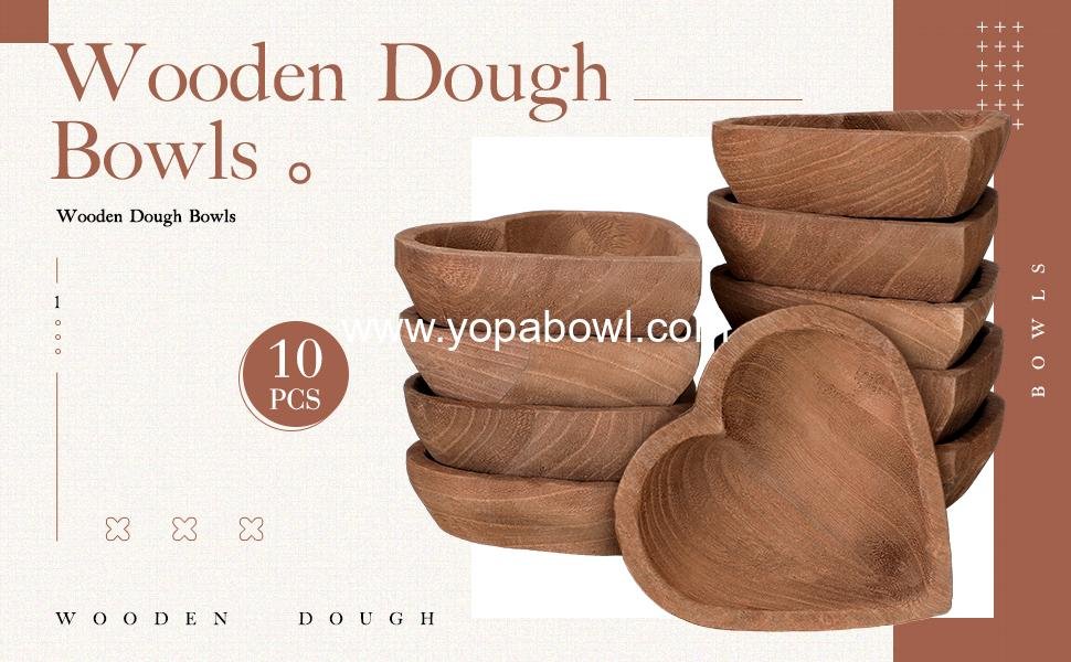 Wholesale 10 Pcs Wooden Dough Bowls - Hand Carved Heart Shaped Paulownia Serving Bowls for Home, 7 Inch for Bread, Fruits, Salad & Candle - Factory