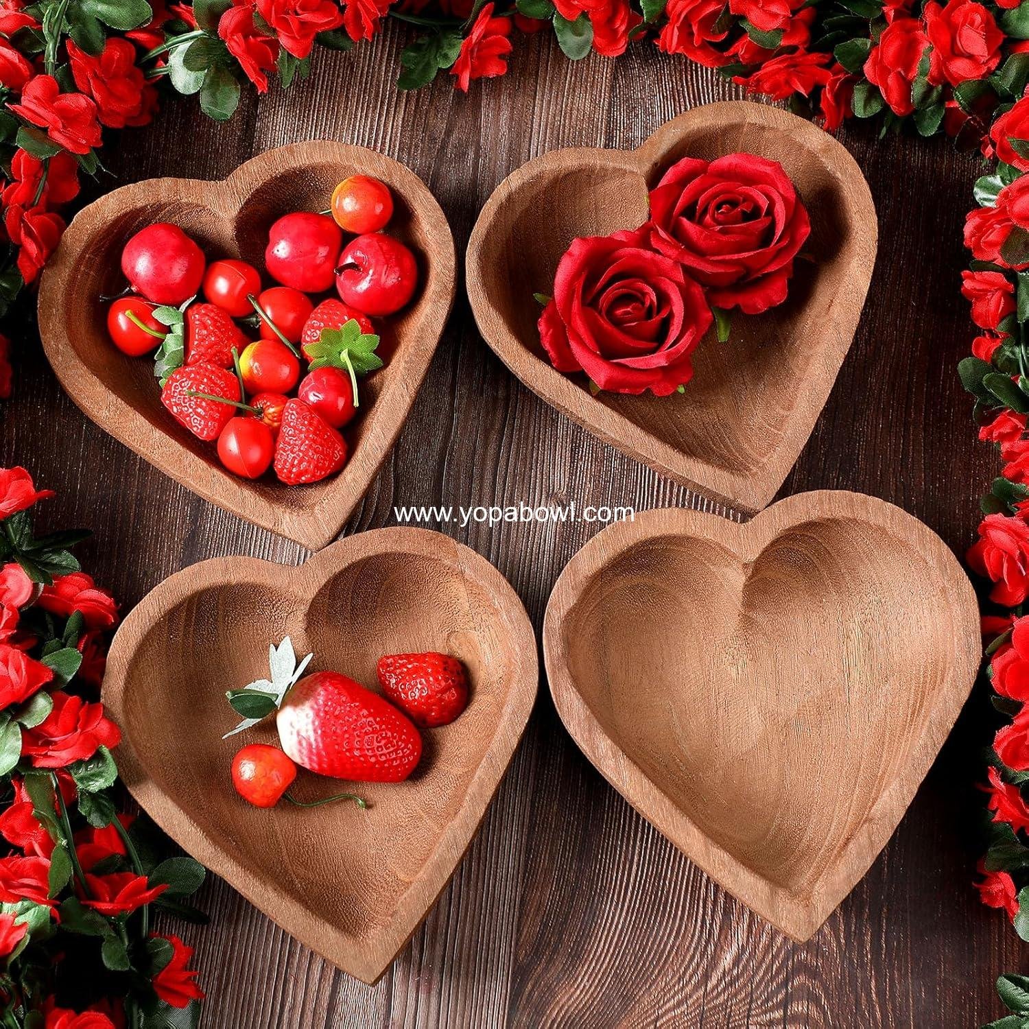 Wholesale 10 Pcs Wooden Dough Bowls - Hand Carved Heart Shaped Paulownia Serving Bowls for Home, 7 Inch for Bread, Fruits, Salad & Candle - Factory