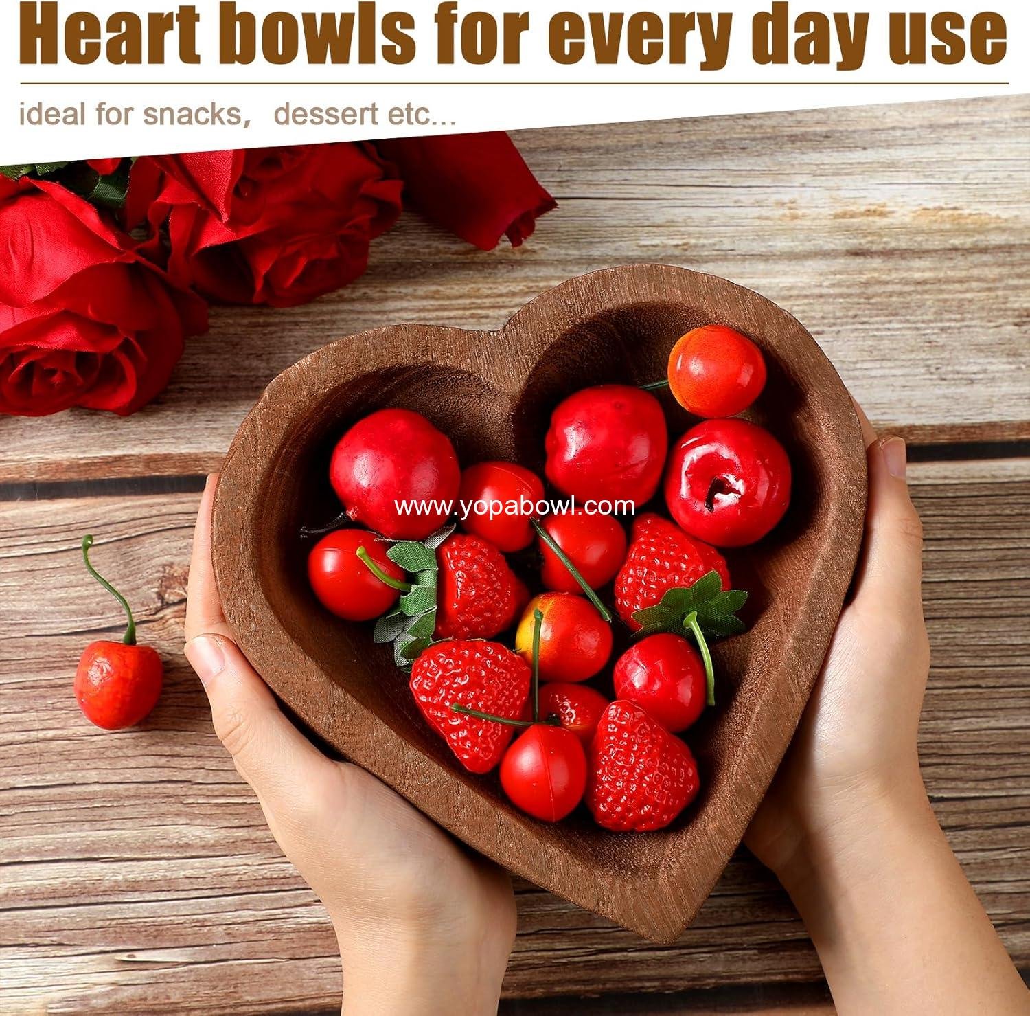 Wholesale 10 Pcs Wooden Dough Bowls - Hand Carved Heart Shaped Paulownia Serving Bowls for Home, 7 Inch for Bread, Fruits, Salad & Candle - Factory