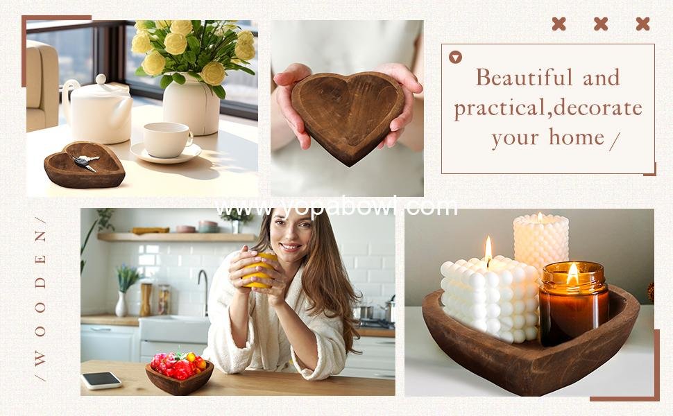 Wholesale 10 Pcs Wooden Dough Bowls - Hand Carved Heart Shaped Paulownia Serving Bowls for Home, 7 Inch for Bread, Fruits, Salad & Candle - Factory