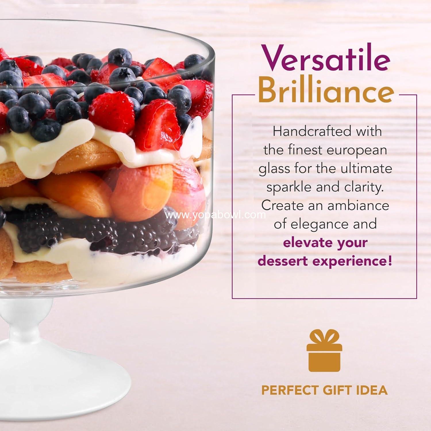 OEM Large 170 oz Glass Trifle Bowl on White Pedestal - 9.5 Inch Round Serving Dish for Layered Desserts, Fruits, and Salads - 5 Quarts Display Stand - Wholesale Factory