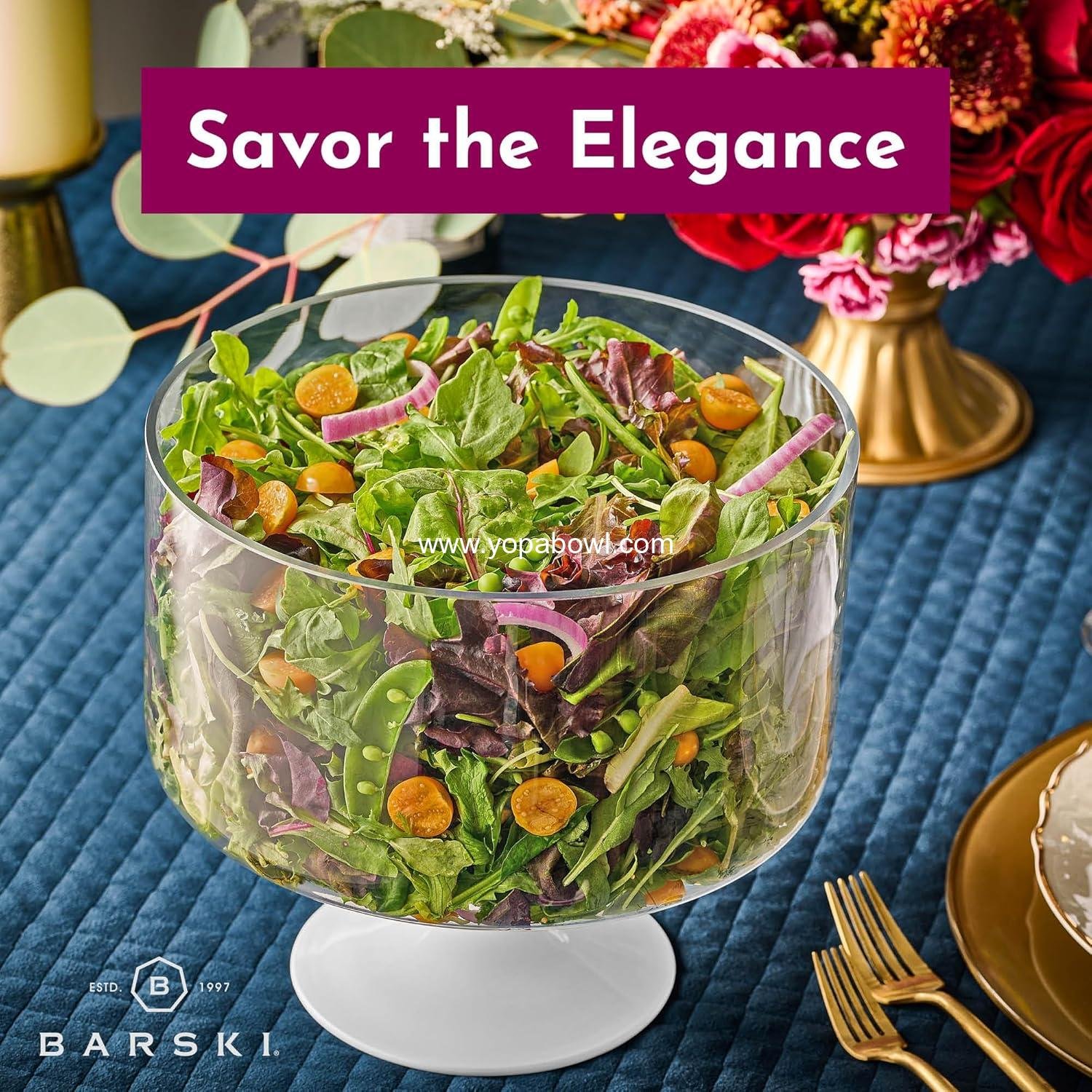 OEM Large 170 oz Glass Trifle Bowl on White Pedestal - 9.5 Inch Round Serving Dish for Layered Desserts, Fruits, and Salads - 5 Quarts Display Stand - Wholesale Factory