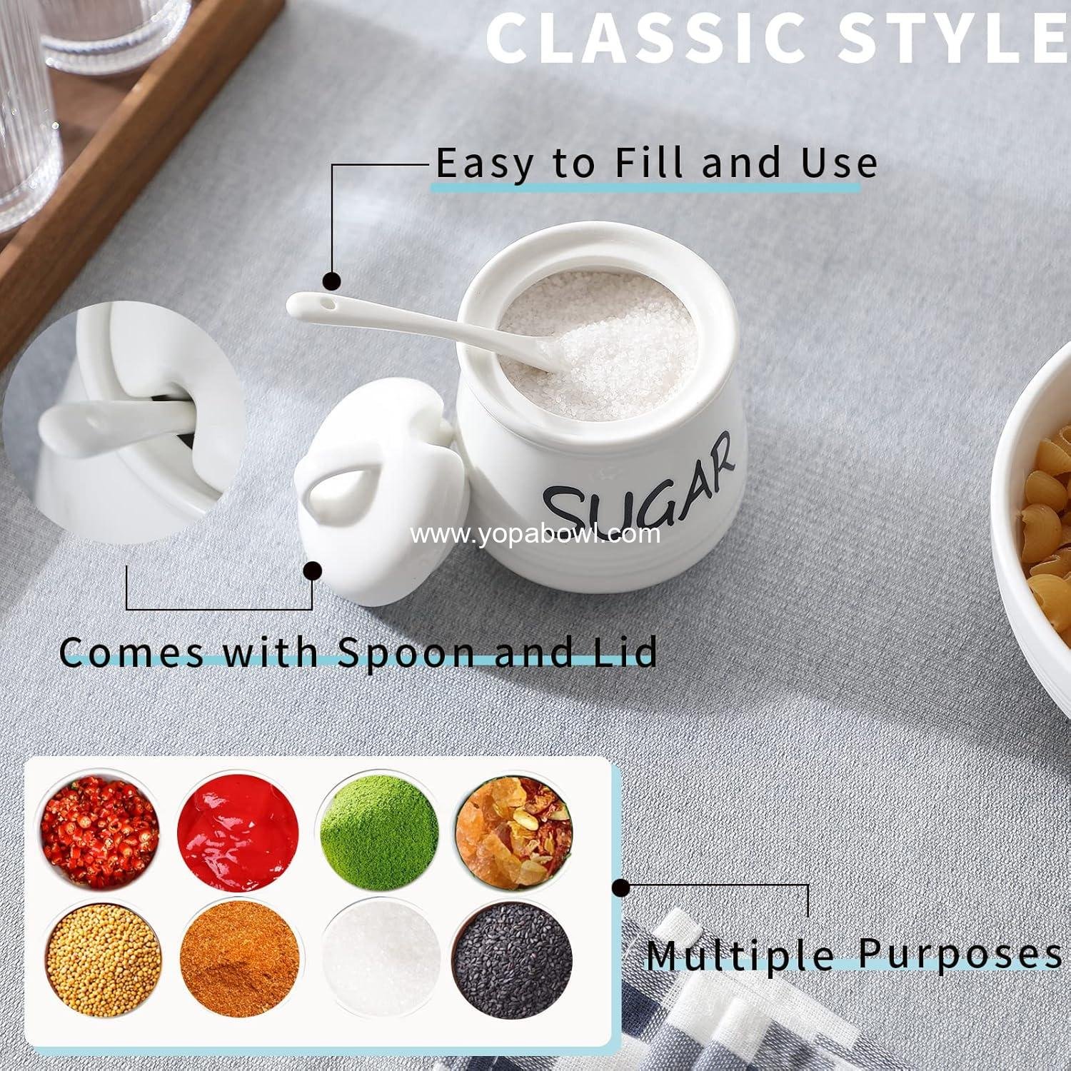 OEM Porcelain Sugar Bowl with Lid and Spoon 12oz - White Factory