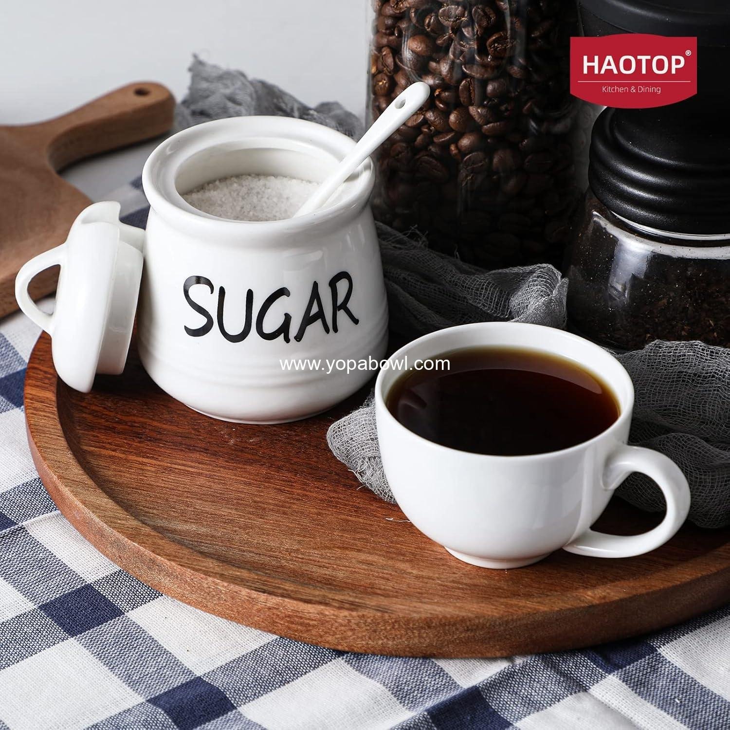 OEM Porcelain Sugar Bowl with Lid and Spoon 12oz - White Factory