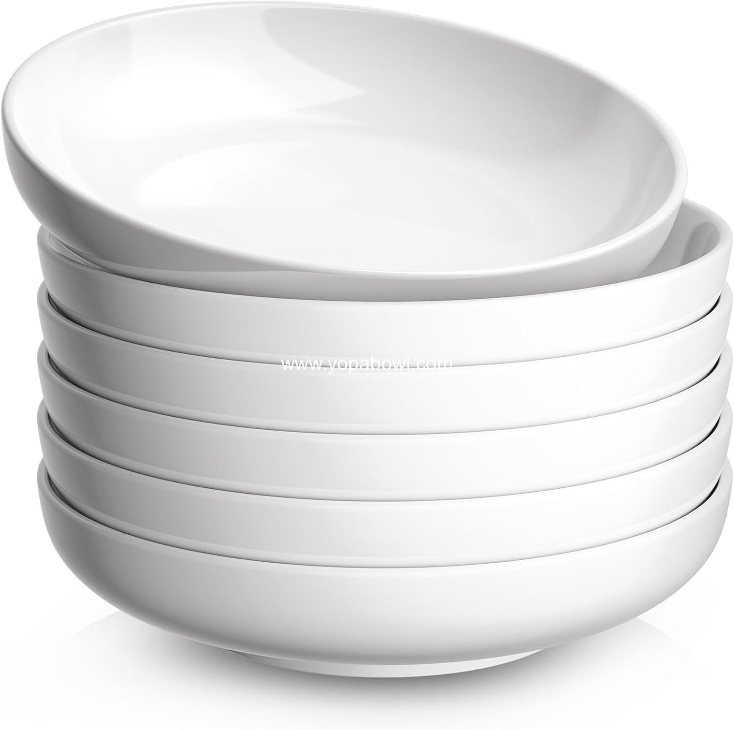 Quatish 35oz Pasta Bowls Set of 6, 8.5" Large Salad Bowls Soup Bowl for Kitchen, Microwave & Dishwasher Safe, Porcelain Wide and Shallow Serving Bowl, White Dinner Plates, Dinnerware Set, Gift