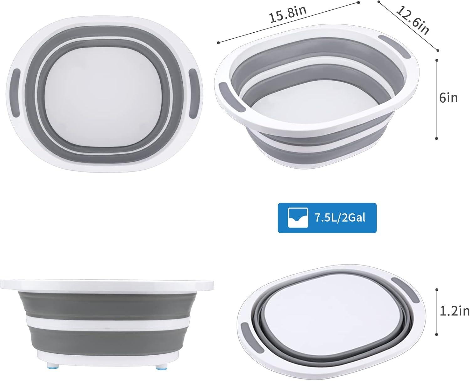 OEM Collapsible 7.5L Plastic Dishpan Sink Basin Foldable Cutting Board Food Tub Portable Washing Basket for BBQ Picnic Camping Space Saving Gray Factory