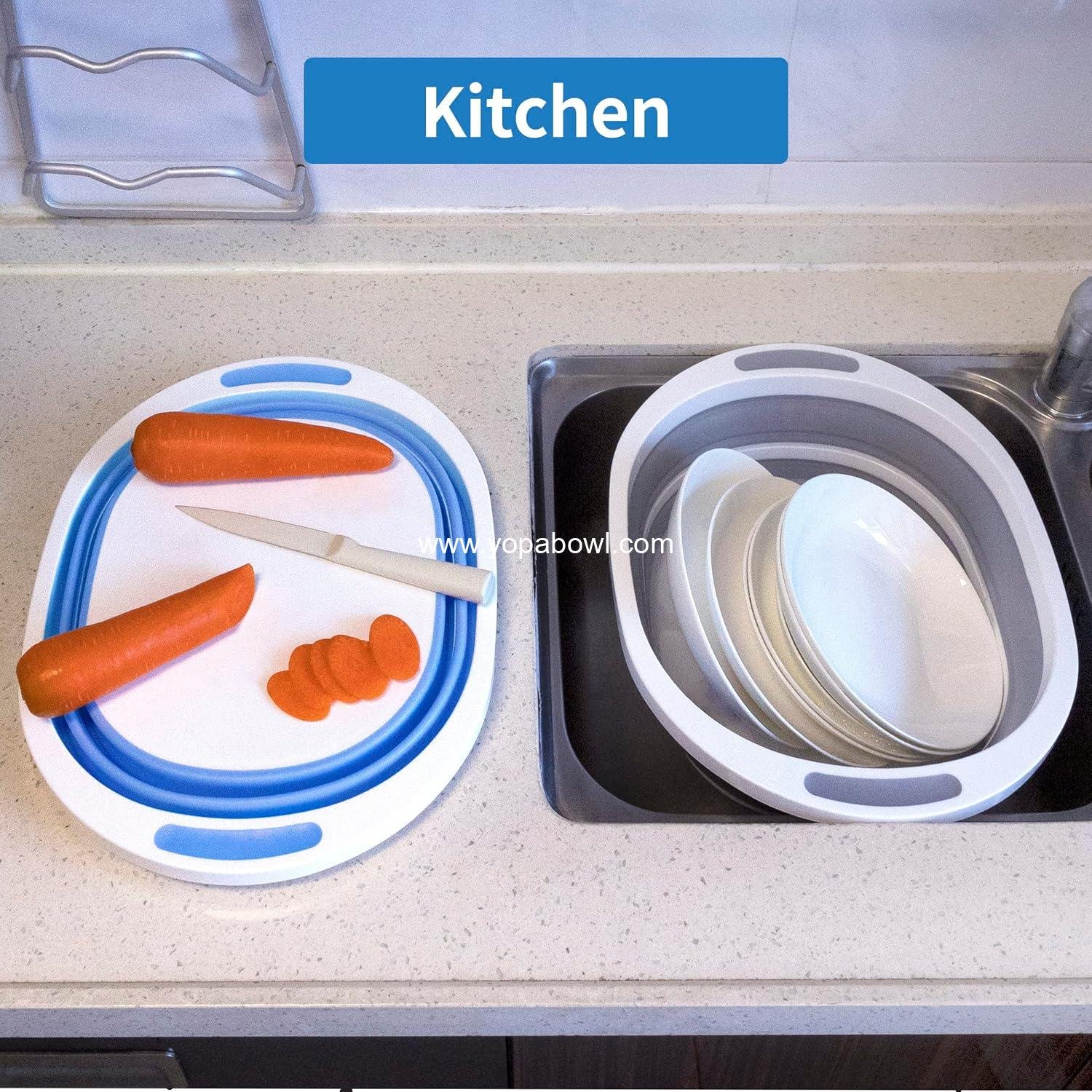 OEM Collapsible 7.5L Plastic Dishpan Sink Basin Foldable Cutting Board Food Tub Portable Washing Basket for BBQ Picnic Camping Space Saving Gray Factory