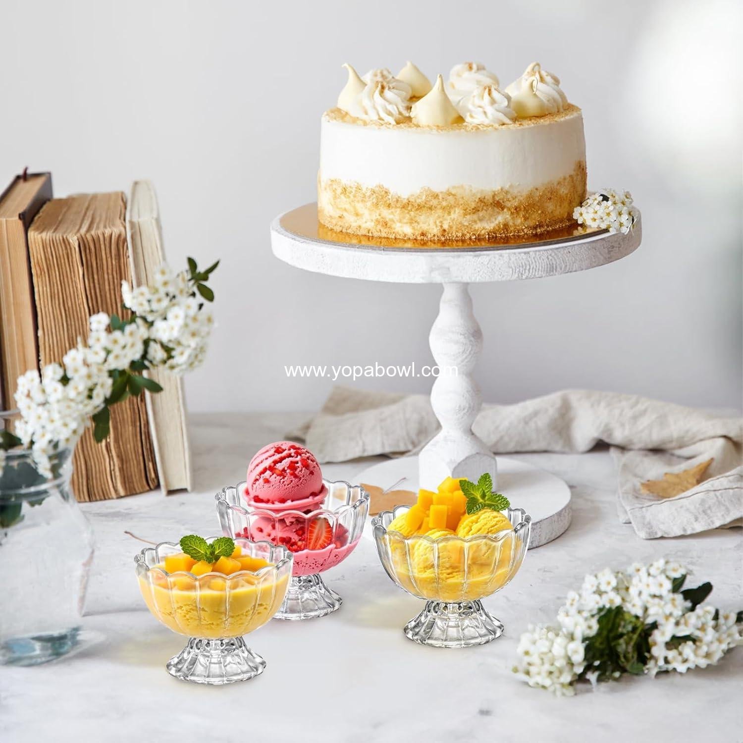 OEM 6 Pack 4 Oz Glass Dessert Bowls Mini Footed Ice Cream Cups for Sundae Trifle Salad Cocktail Condiment Manufacturer