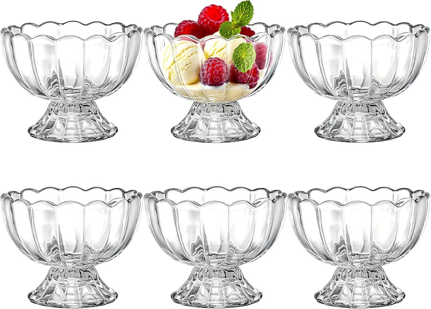 Lawei 6 Pack Glass Dessert Bowls - 4 Oz Glass Ice Cream Cups Mini Trifle Footed Dessert Bowls for Dessert, Sundae, Ice Cream, Salad, Cocktail, Condiment, Trifle