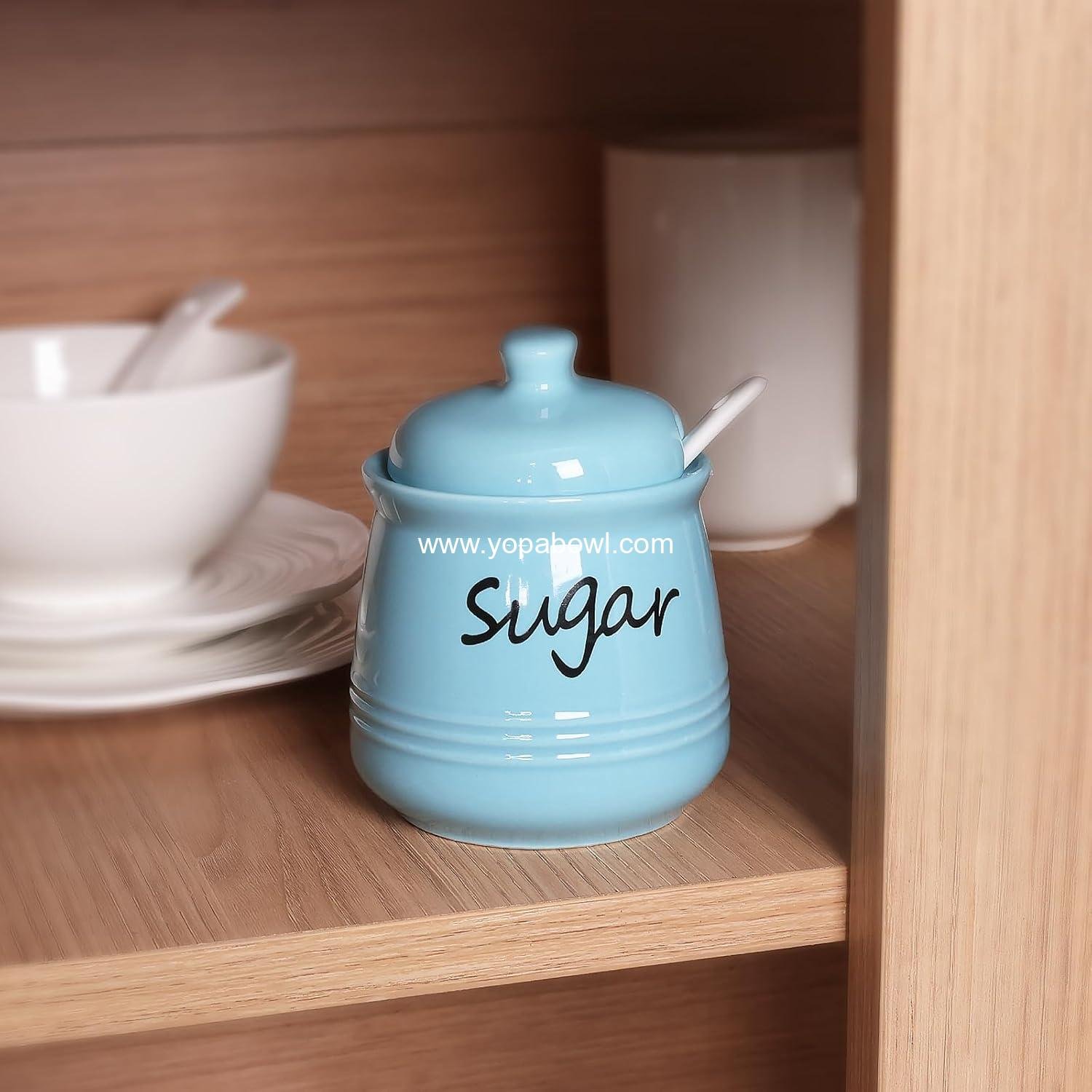 OEM 12oz Ceramic Sugar Bowl with Lid and Spoon Turquoise Dispenser Jar Kitchen Countertop Canister Coffee Bar Accessory Factory