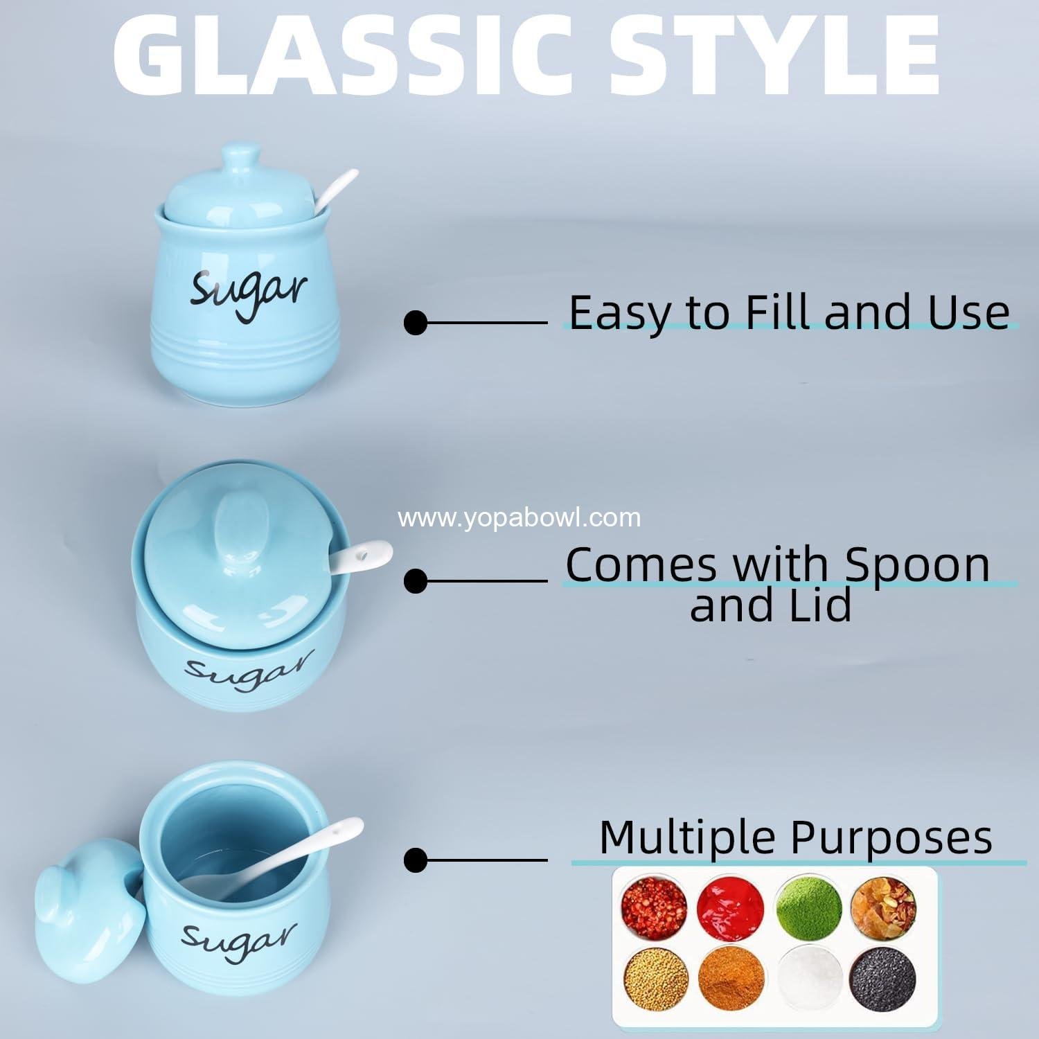 OEM 12oz Ceramic Sugar Bowl with Lid and Spoon Turquoise Dispenser Jar Kitchen Countertop Canister Coffee Bar Accessory Factory