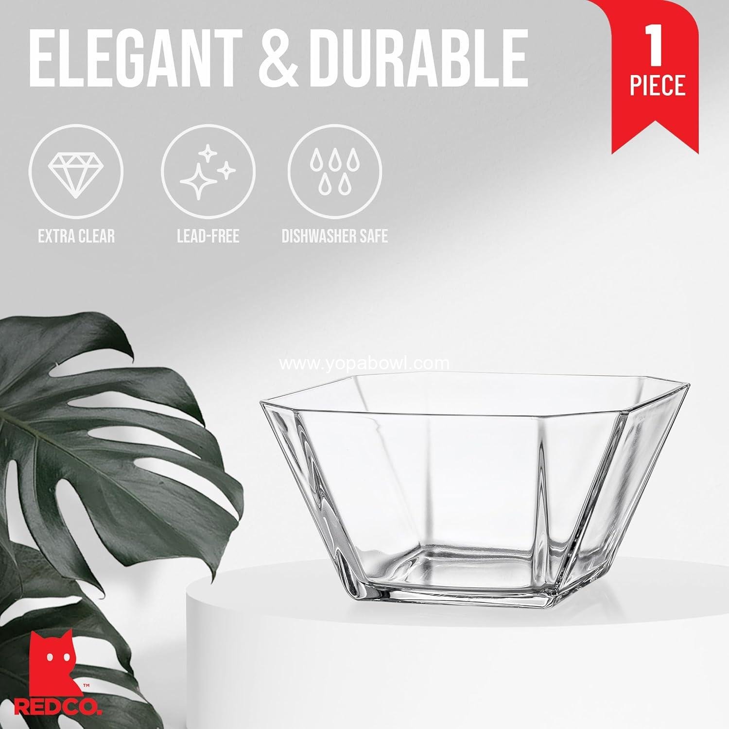 Wholesale 64-Ounce Modern Geometric Clear Glass Serving Centerpiece Bowl Factory