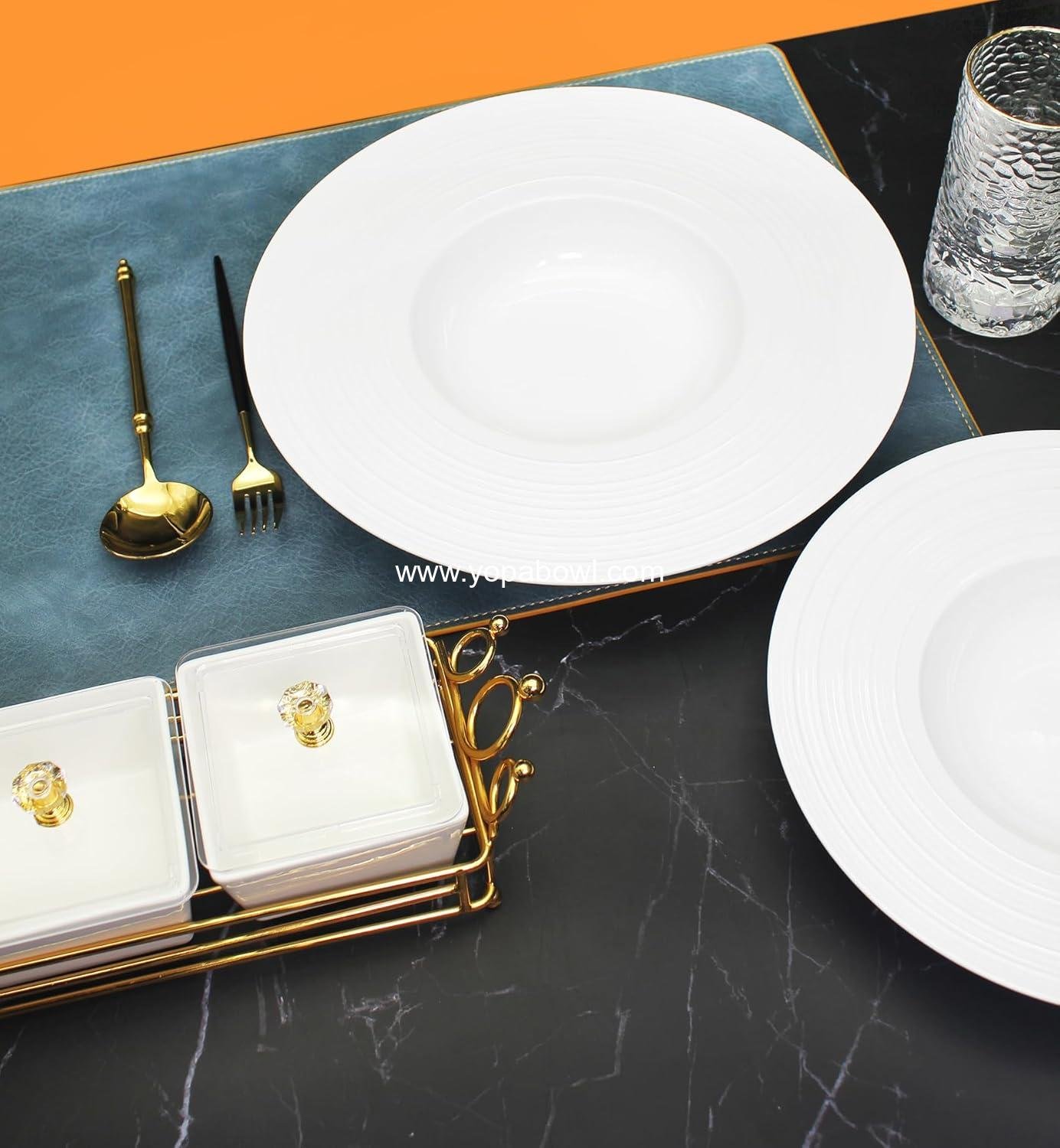 Wholesale Ceramic Wide Rimmed Soup Pasta Bowls 8 oz Set of 4 White Shallow Plates 9.6 Inch with Rim Ideal for Restaurants Hotels Foodies Factory