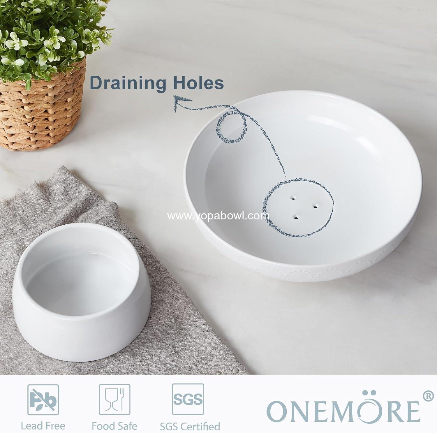 OEM 10-Inch Large Ceramic Fruit Bowl White Removable Pedestal Design for Kitchen Counter Modern Footed with Draining Holes Decorative for Vegetables Snacks Candies Factory