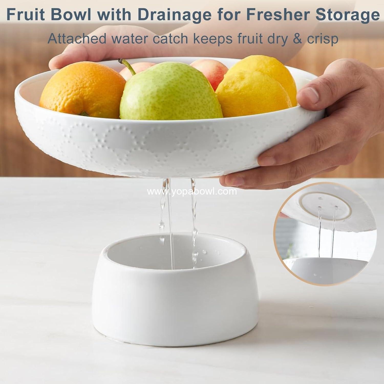 OEM 10-Inch Large Ceramic Fruit Bowl White Removable Pedestal Design for Kitchen Counter Modern Footed with Draining Holes Decorative for Vegetables Snacks Candies Factory