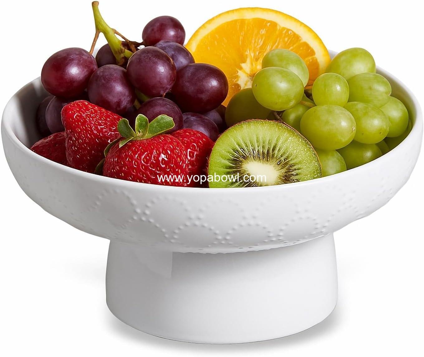 ONEMORE Ceramic Fruit Bowl, 10" Large White Removable Pedestal Bowl for Kitchen Counter, Modern Footed Fruit Bowl with Draining Holes, Decorative Fruit Bowls for Vegetables, Snacks, Candies