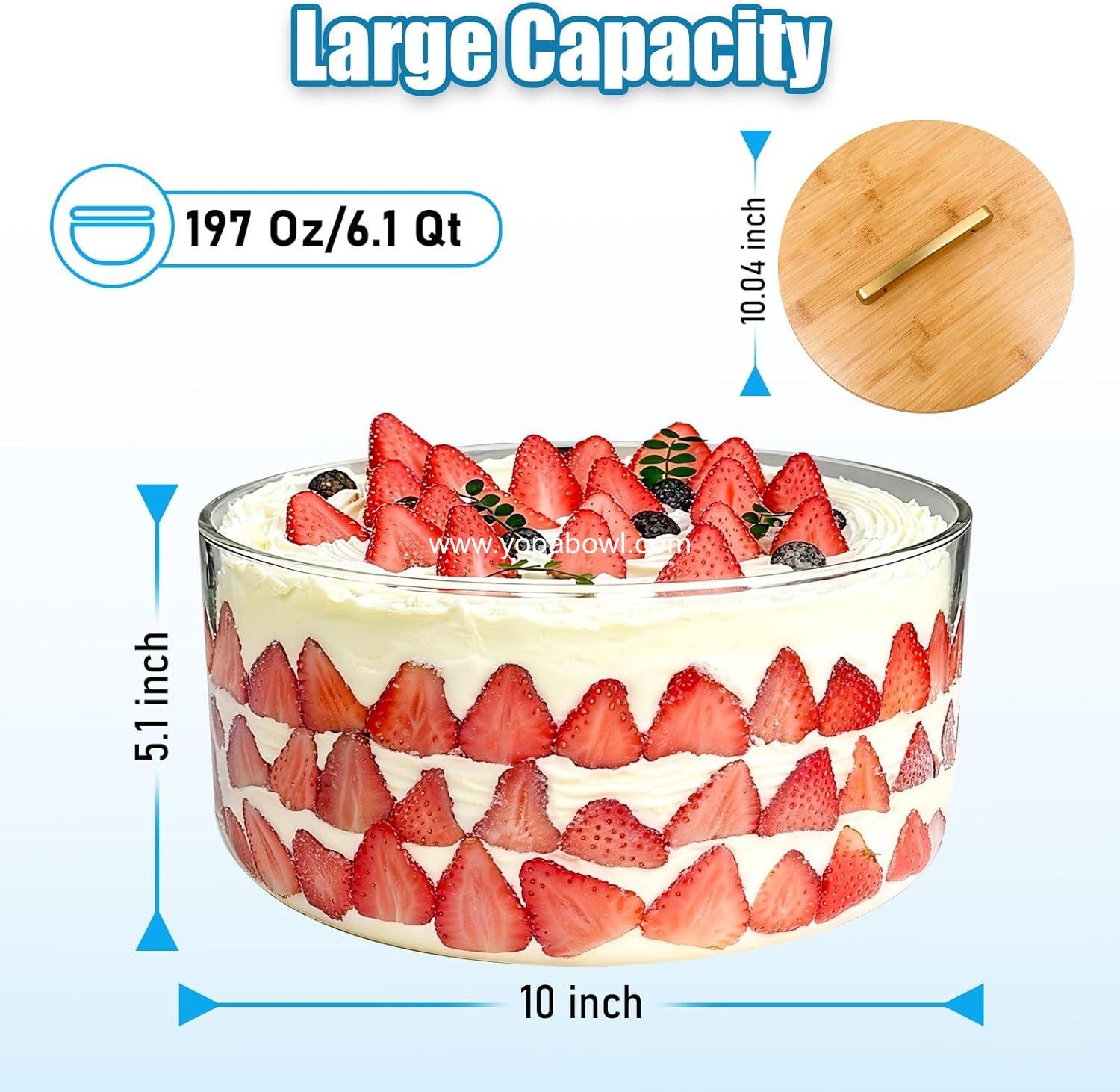 OEM 10 Inch Glass Trifle Bowl with Sealed Lid Versatile Large Salad Mixing Serving Bowl for Dessert Layering Ice Cream Cake Party Home Microwave Dishwasher Safe Manufacturer