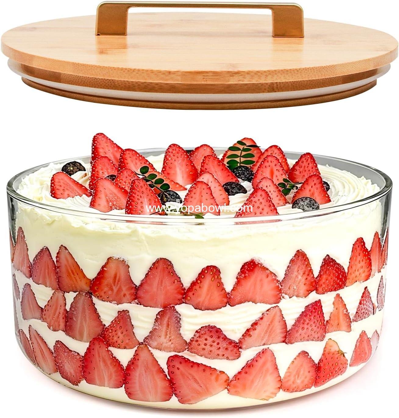 Acelane 10 Inch Glass Trifle Bowl with Sealed Lid, Large Salad Bowl, Modern Versatile Mixing and Serving Bowl for Salad, Dessert, Laying Ice Cream, Cake and Party, Home, Microwave & Dishwasher Safe