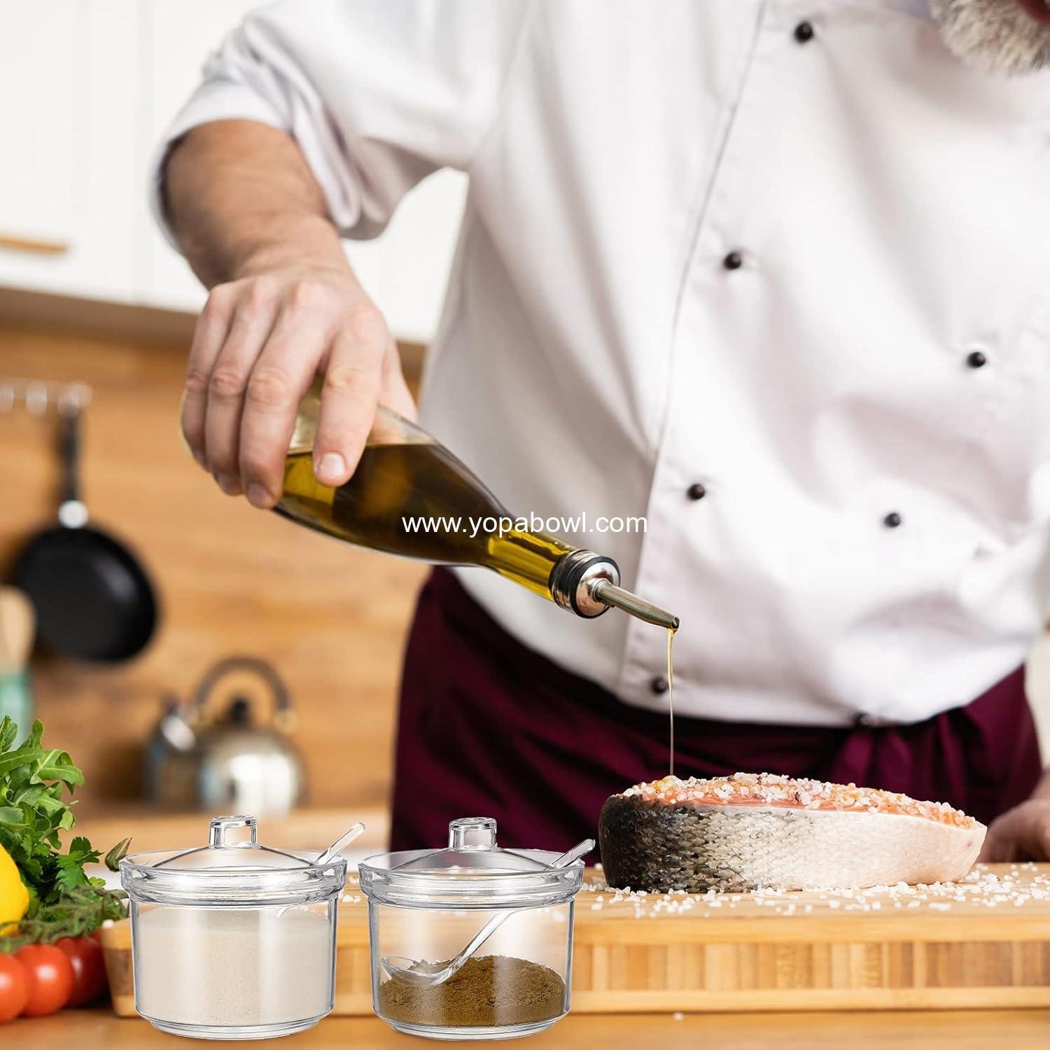 Wholesale 4-Piece Acrylic Clear Sugar Bowl Set with Lids and Salt Spoons Airtight Storage Jars 13 oz Capacity for Salt Tea Spices Herbs Condiments Factory