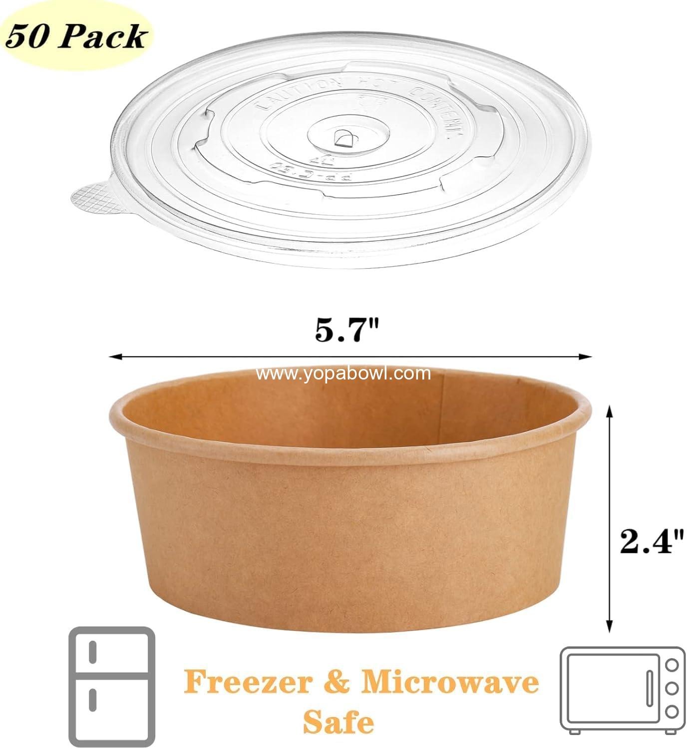 Wholesale 50 Pack 25 oz Kraft Paper Bowls with Lids Disposable Soup Salad Serving Containers To-Go Food for Party Dessert Ice Cream Yogurt Microwave Freezer Safe Factory