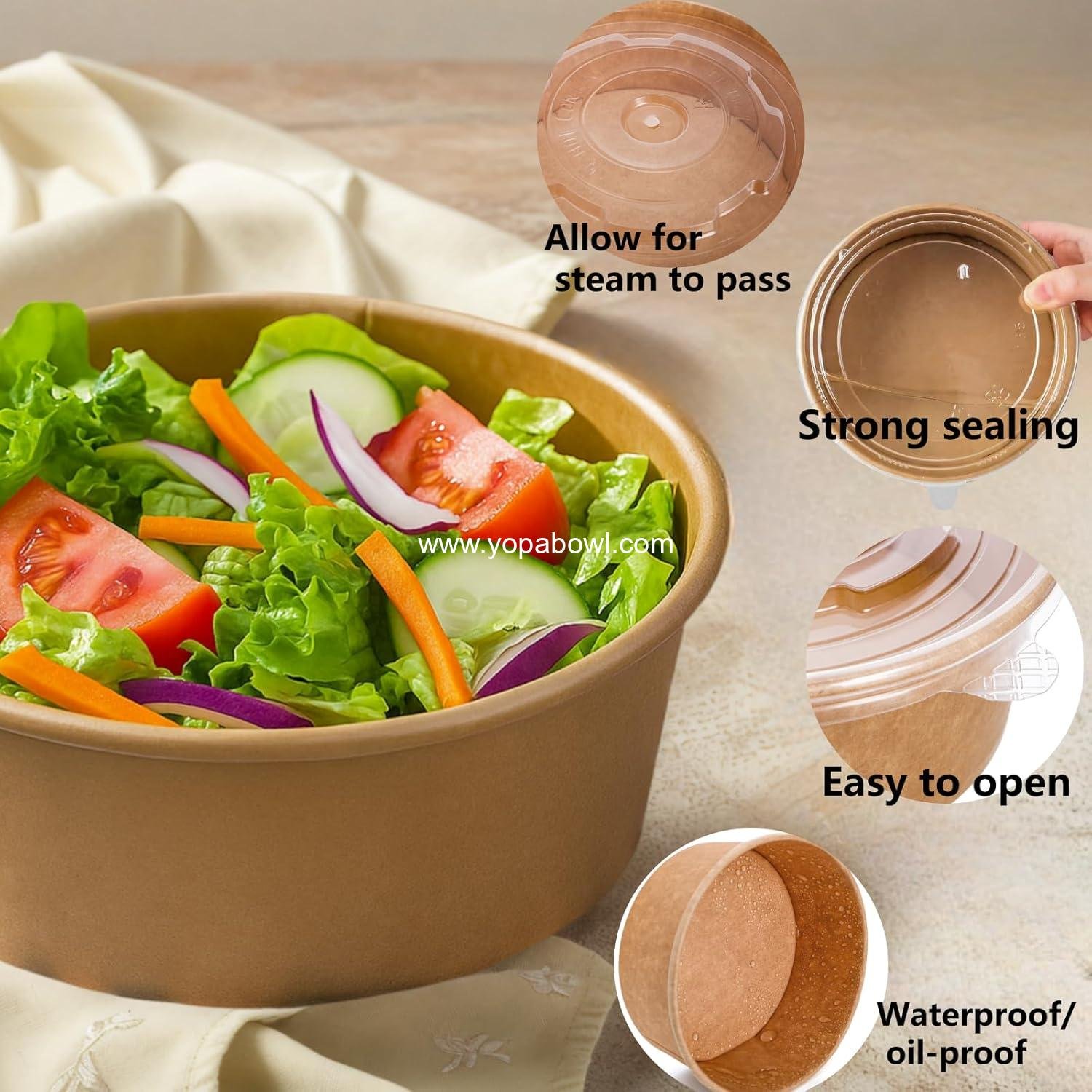 Wholesale 50 Pack 25 oz Kraft Paper Bowls with Lids Disposable Soup Salad Serving Containers To-Go Food for Party Dessert Ice Cream Yogurt Microwave Freezer Safe Factory