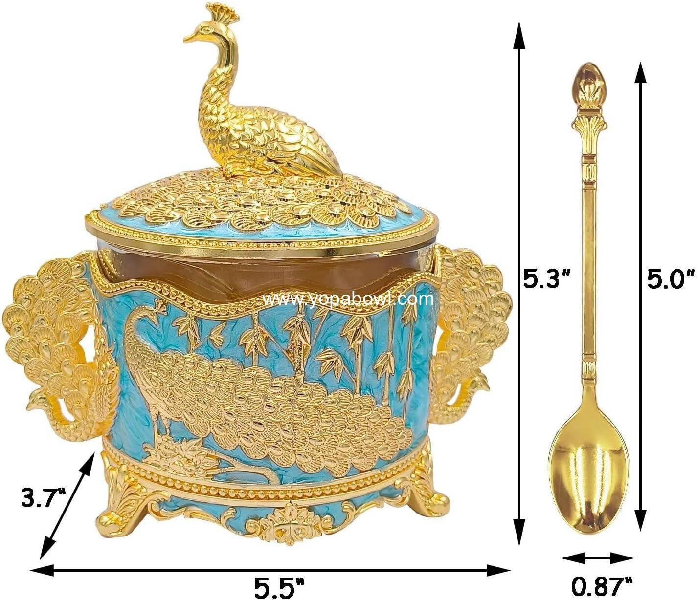 OEM 7 oz Decorative Sugar Container with Lid and Spoon Metal Glass Bowl for Coffee Bar Kitchen Storage Home Decor Salt Spice Housewarming Gift Gold Factory