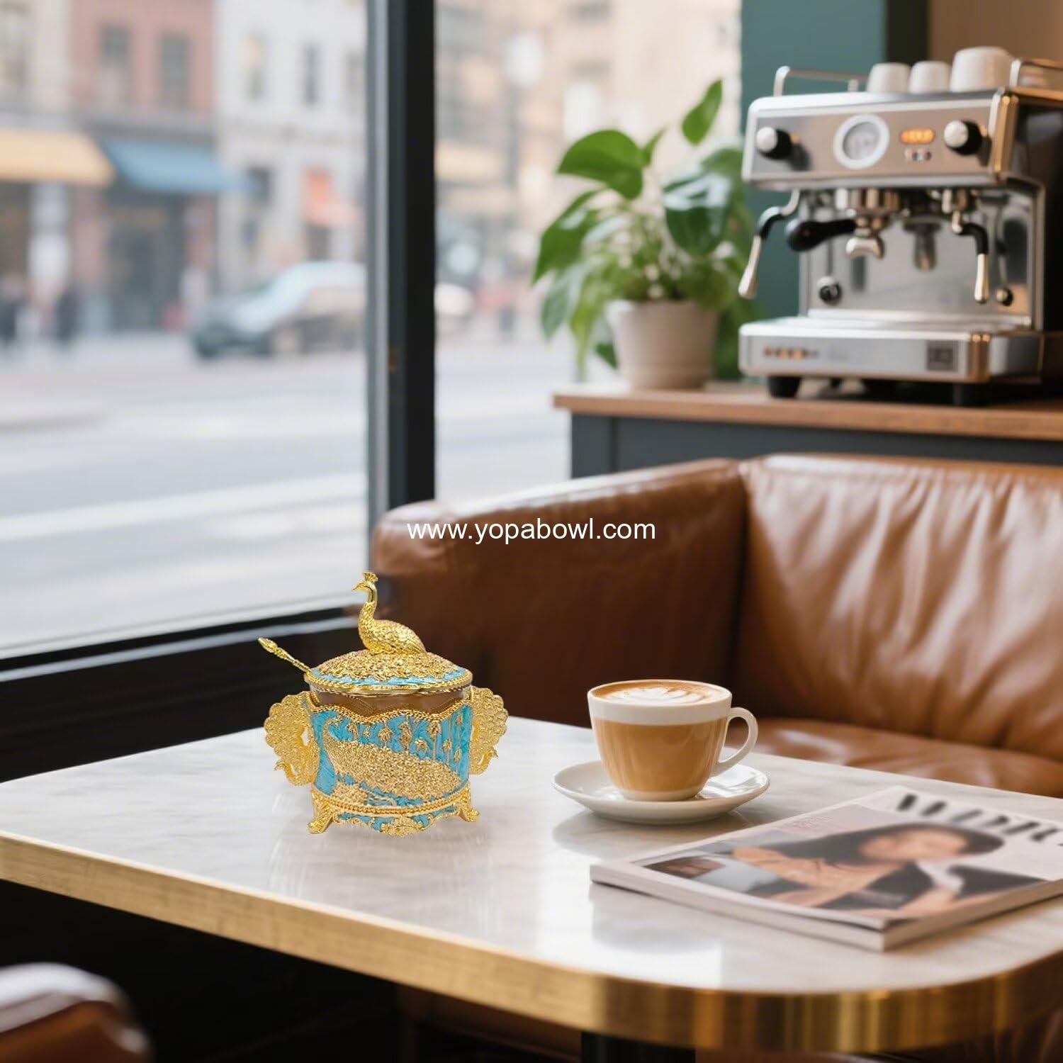 OEM 7 oz Decorative Sugar Container with Lid and Spoon Metal Glass Bowl for Coffee Bar Kitchen Storage Home Decor Salt Spice Housewarming Gift Gold Factory