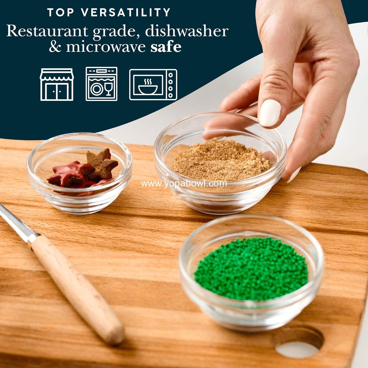 Wholesale 3.5-Inch 4-Ounce Small Glass Cooking Bowls 9 cm Diameter Microwave Dishwasher Safe Stackable Mise en Place Ramekins Set of 6 Factory