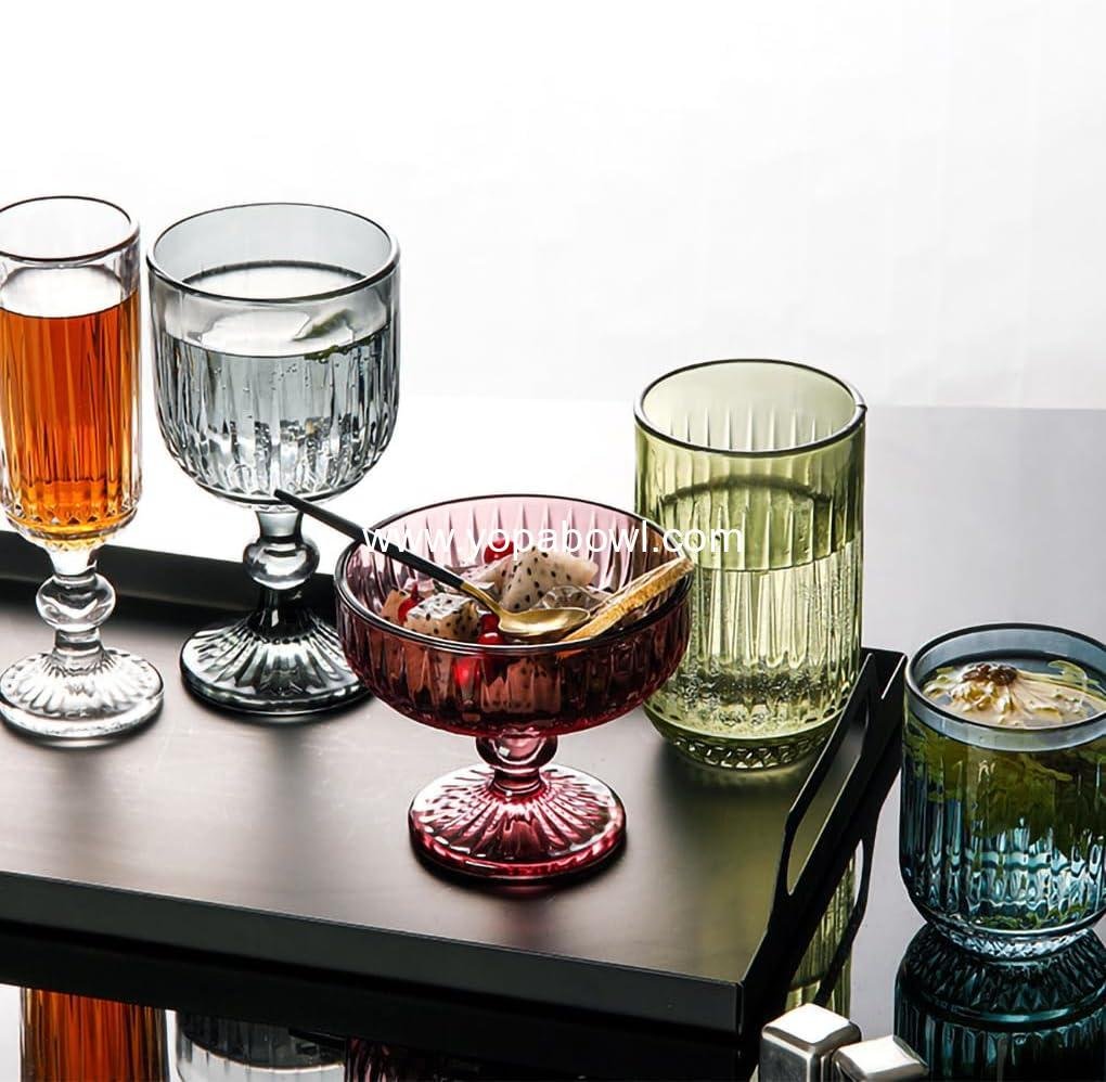 OEM Vintage Embossed Stripe Glass Footed Trifle Dessert Ice Cream Serving Bowl - Purple Factory