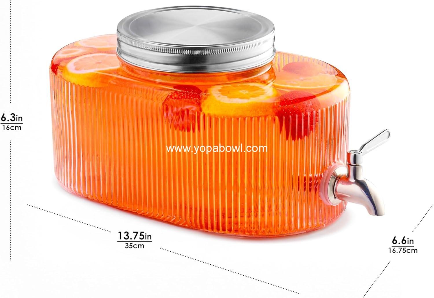 OEM Leakproof 5L Glass Beverage Dispenser Stainless Steel Spigot for Fridge Laundry Detergent Punch Bowl Water Countertop 1.32 Gallon Capacity Factory