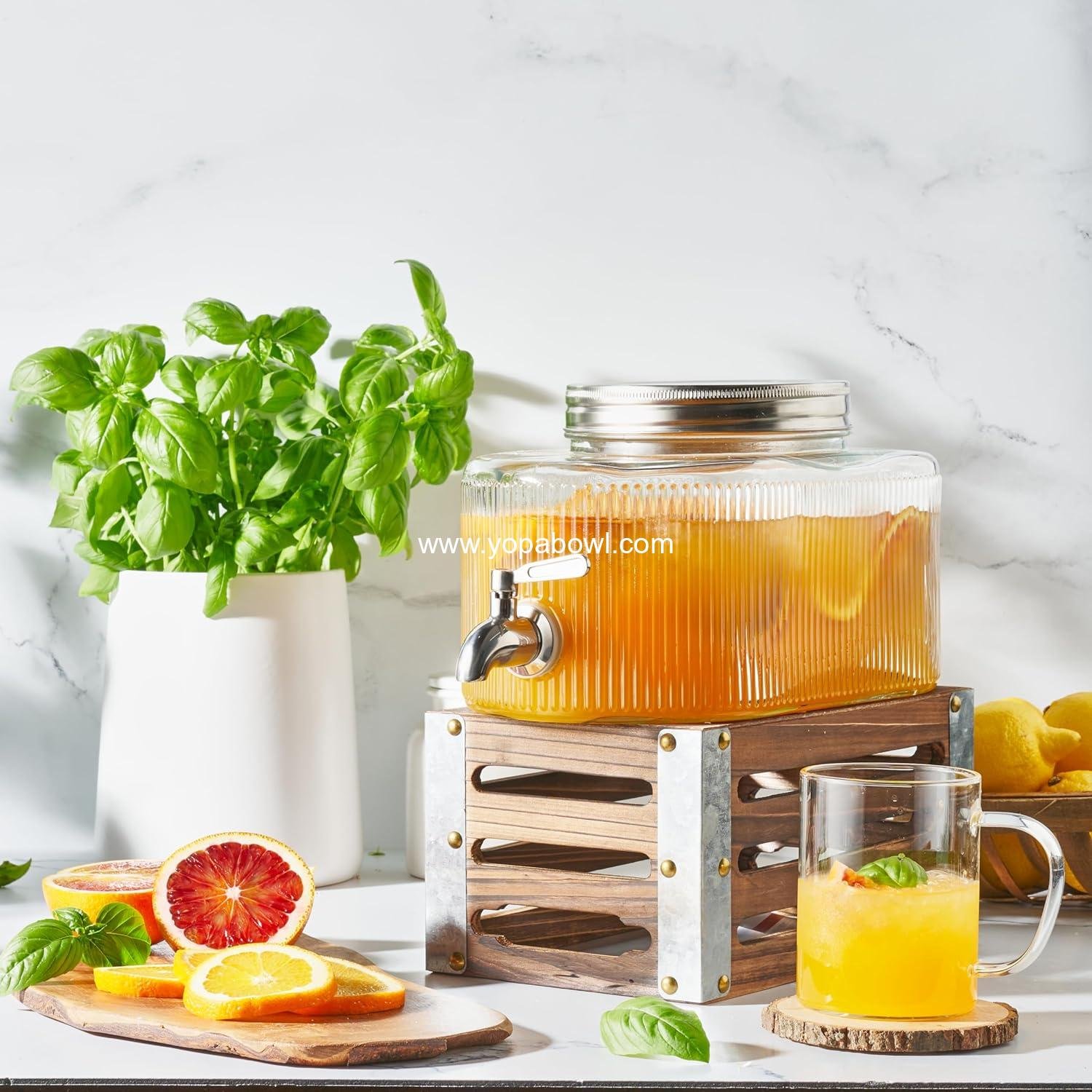 OEM Leakproof 5L Glass Beverage Dispenser Stainless Steel Spigot for Fridge Laundry Detergent Punch Bowl Water Countertop 1.32 Gallon Capacity Factory