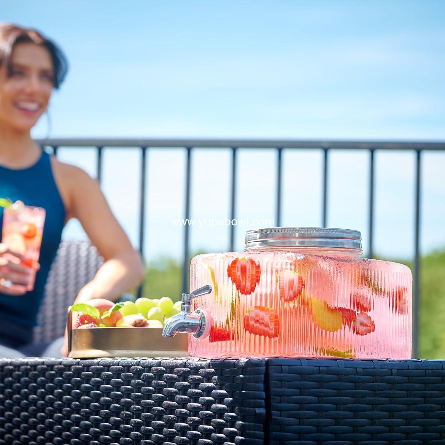 OEM Leakproof 5L Glass Beverage Dispenser Stainless Steel Spigot for Fridge Laundry Detergent Punch Bowl Water Countertop 1.32 Gallon Capacity Factory