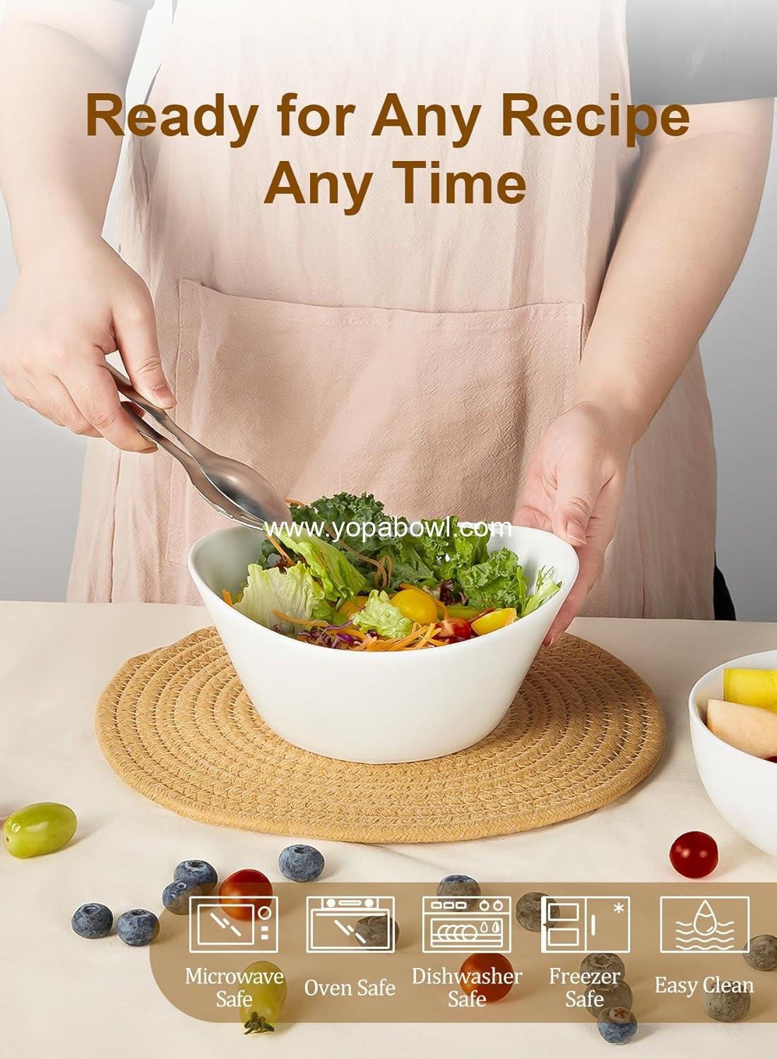 OEM 40-Ounce Porcelain Salad Bowl Set Large White Serving Bowls for Kitchen Soup Oatmeal Pasta Snacks Set of 2 Microwave Dishwasher Safe Factory