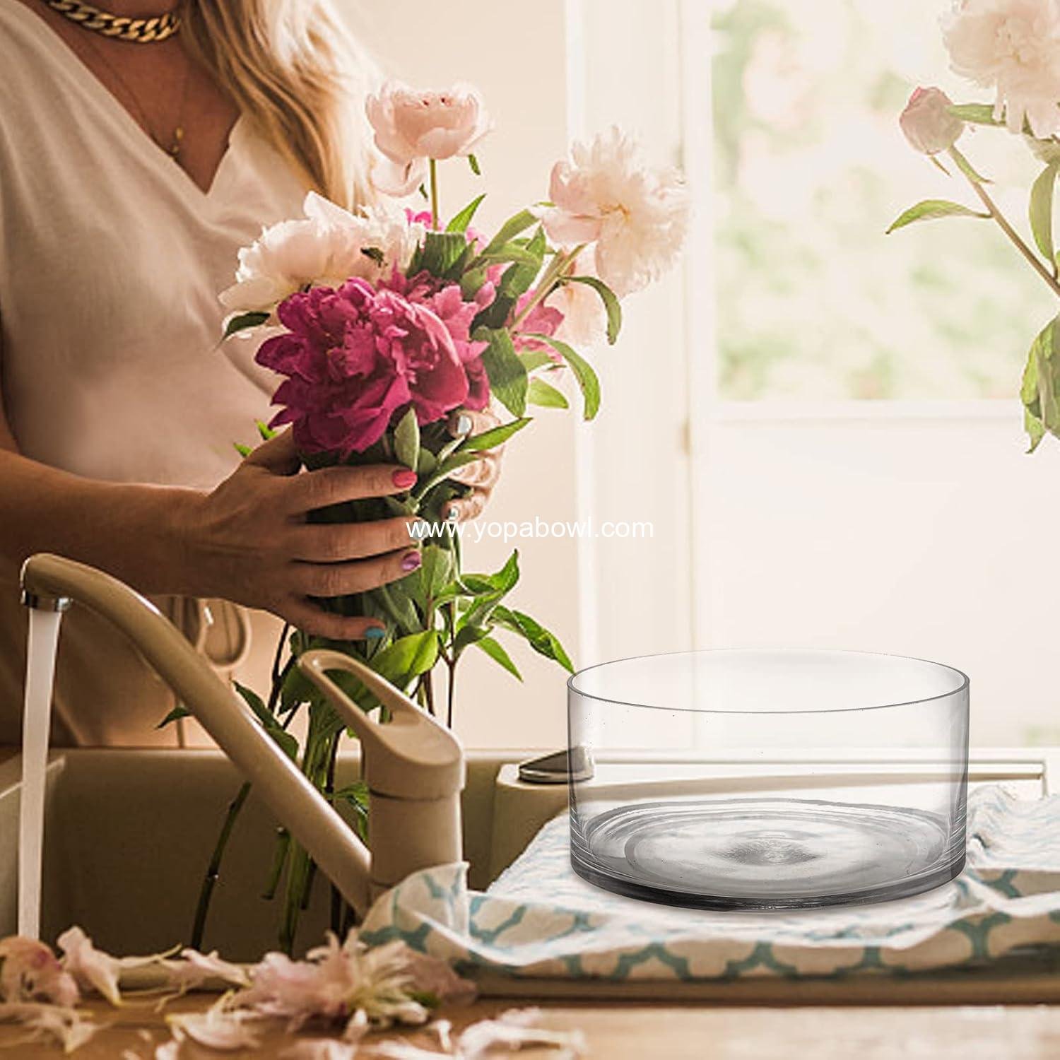 Wholesale 4 Inch Tall x 8 Inch Wide Glass Cylinder Vase Flower Terrarium Bowl Decorative Centerpiece for Weddings Events Pillar Candle Arrangements Clear Factory