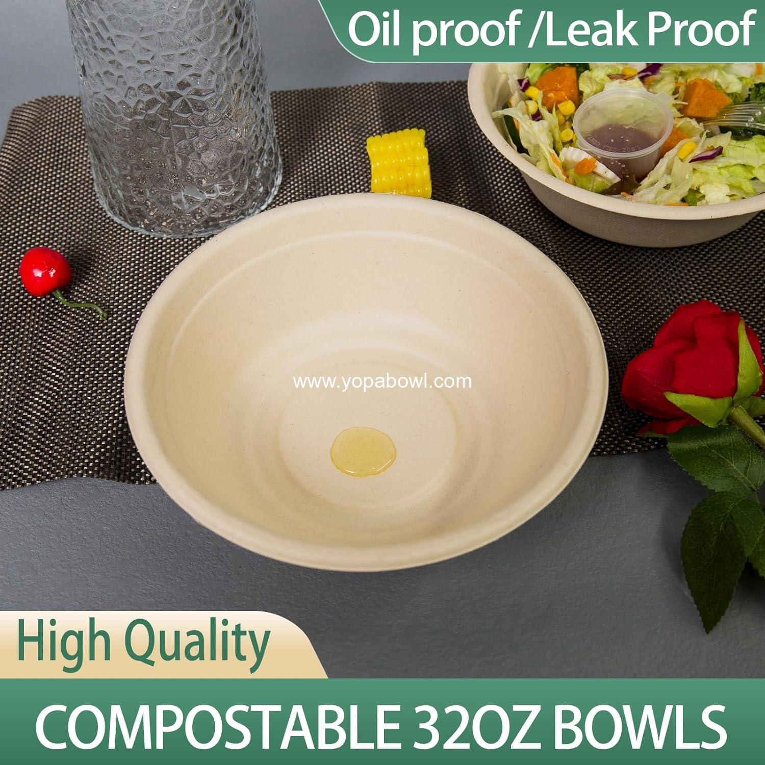 Wholesale 32oz Large Heavy-Duty Disposable Paper Salad Bowls 150 Pack Compostable Biodegradable Eco-Friendly from Sugar Cane Fiber Perfect for Salads Factory