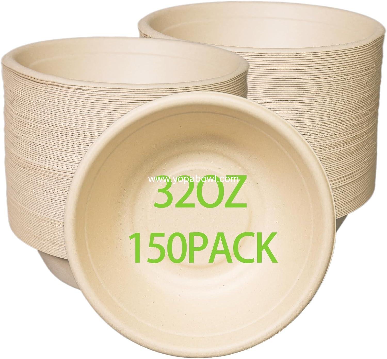Wholesale 32oz Large Heavy-Duty Disposable Paper Salad Bowls 150 Pack Compostable Biodegradable Eco-Friendly from Sugar Cane Fiber Perfect for Salads Factory