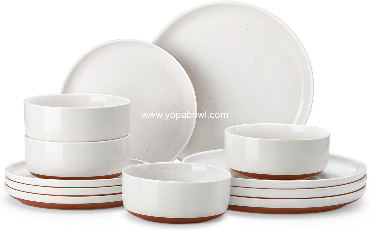 OEM 12-Piece Modern Stoneware Dinnerware Set for 4, Microwave and Dishwasher Safe White Ceramic Plates and Bowls, Series TARA Factory