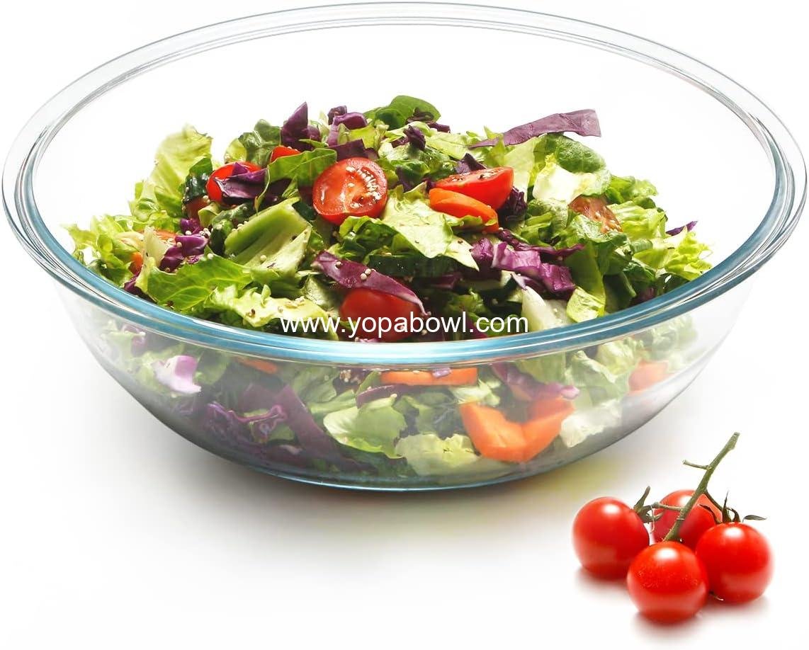 OEM 5QT 13 Inch Large Tempered Glass Salad Mixing Bowl Shallow Flat Bottom for Prepping Storage Sourdough Factory