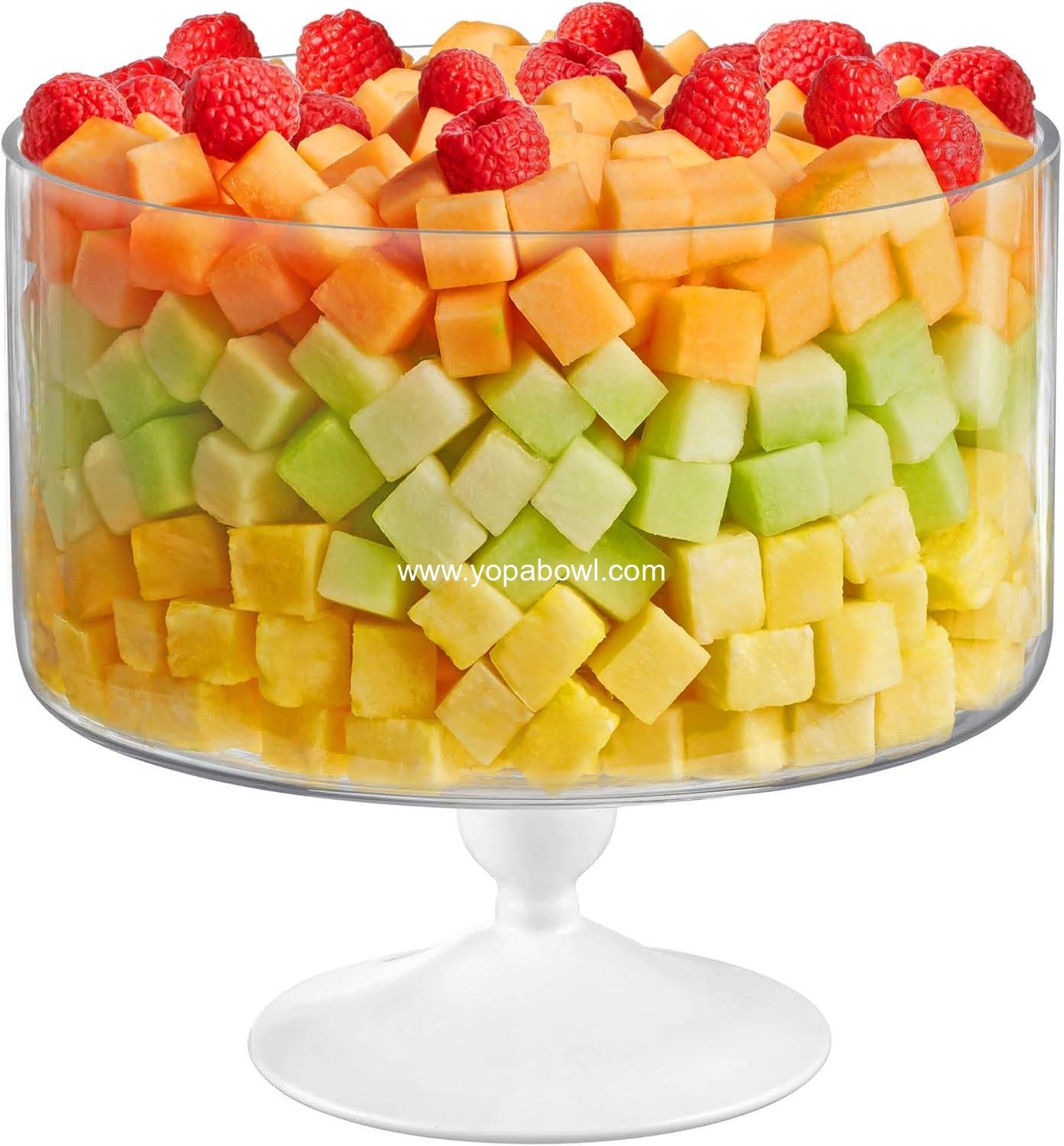 OEM Large 170 oz Glass Trifle Bowl on White Pedestal - 9.5 Inch Round Serving Dish for Layered Desserts, Fruits, and Salads - 5 Quarts Display Stand - Wholesale Factory