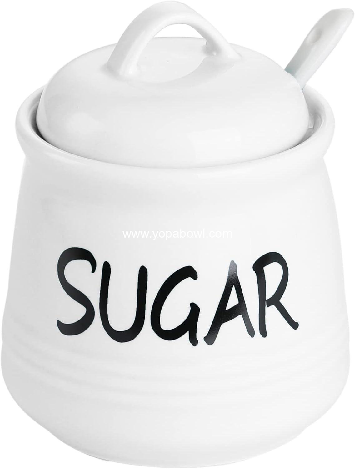 OEM Porcelain Sugar Bowl with Lid and Spoon 12oz - White Factory
