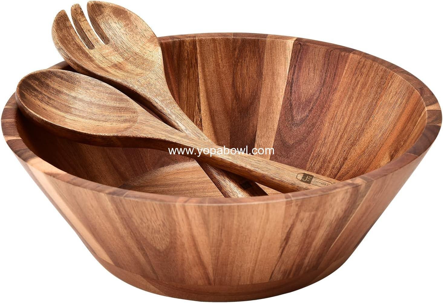 Wholesale 12'' Acacia Wood Salad Bowl Set, Large Serving Bowl with Utensils - Factory Wholesale 12'' Acacia Wood Salad Bowl Set, Large Serving Bowl with Utensils - Factory
