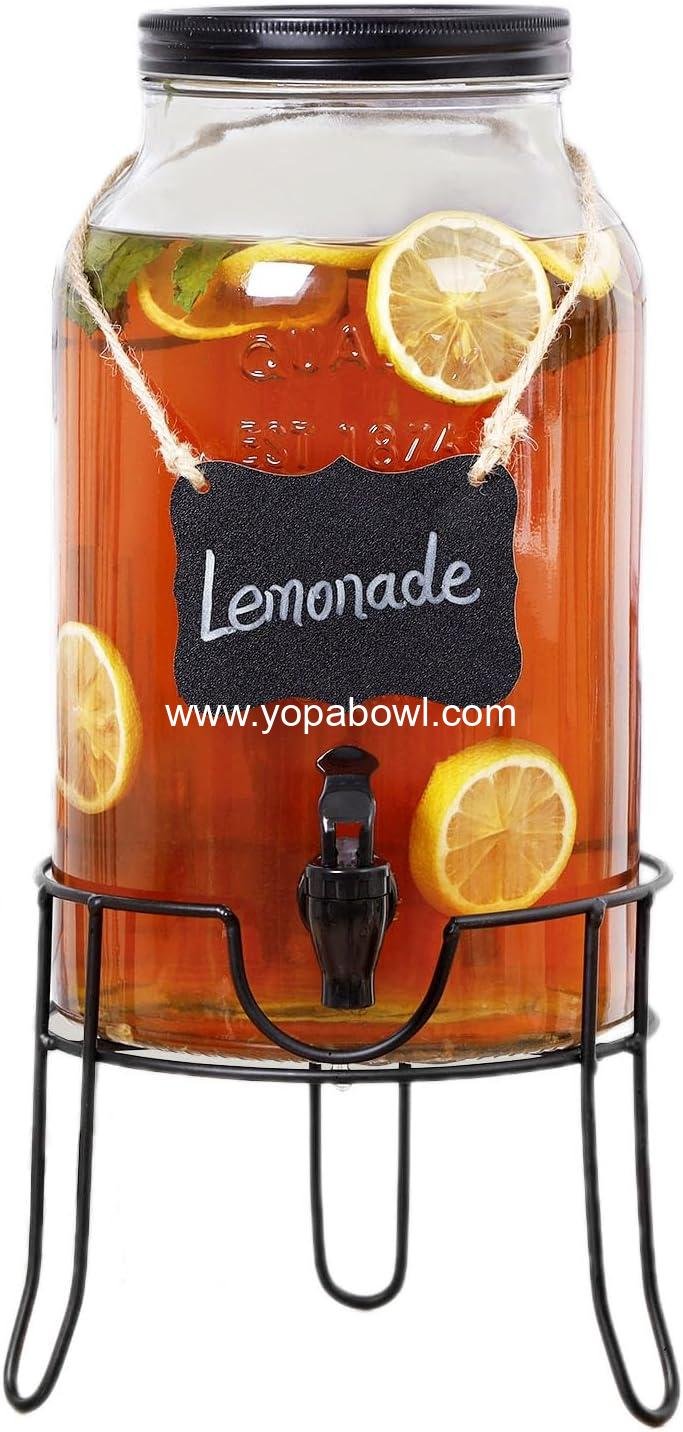 Wholesale 1.5 Gallon Glass Drink Dispenser for Parties, Ice Beverage Dispenser with Stand, Water Dispenser with Spigot, Lemonade Dispenser, Factory