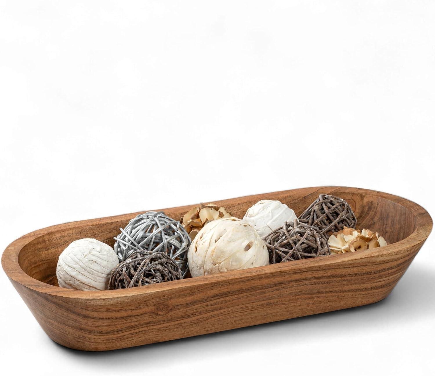 Wholesale 16.5'' Large Wooden Dough Bowl for Decor, Farmhouse Centerpiece Oval Dough Bowl for Table | Handmade Long Acacia Wood Bowl, Rustic Thanksgiving and Christmas Dining Decoration Factory