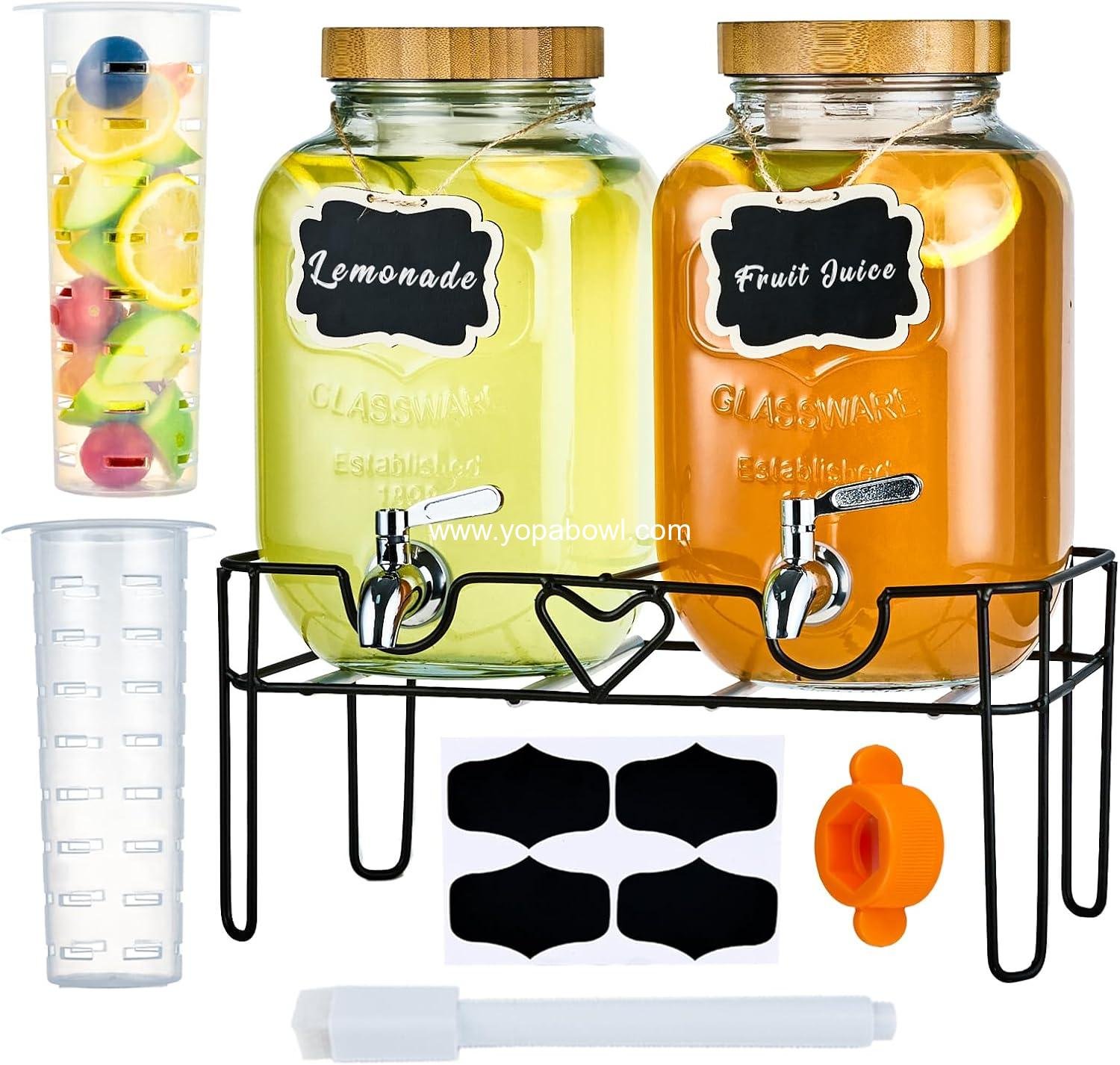 Wholesale 2 Pack 1 Gallon Glass Drink Dispensers with Stand, Bamboo Lids, and Fruit Infuser, 304 Stainless Steel Leak-Proof Spigot, Beverage Dispenser for Parties, Sangria, Juice, Sun Tea, Lemonade - Factory Wholesale 2 Pack 1 Gallon Glass Drink Dispensers with Stand, Bamboo Lids, and Fruit Infuser, 304 Stainless Steel Leak-Proof Spigot, Beverage Dispenser for Parties, Sangria, Juice, Sun Tea, Lemonade - Factory