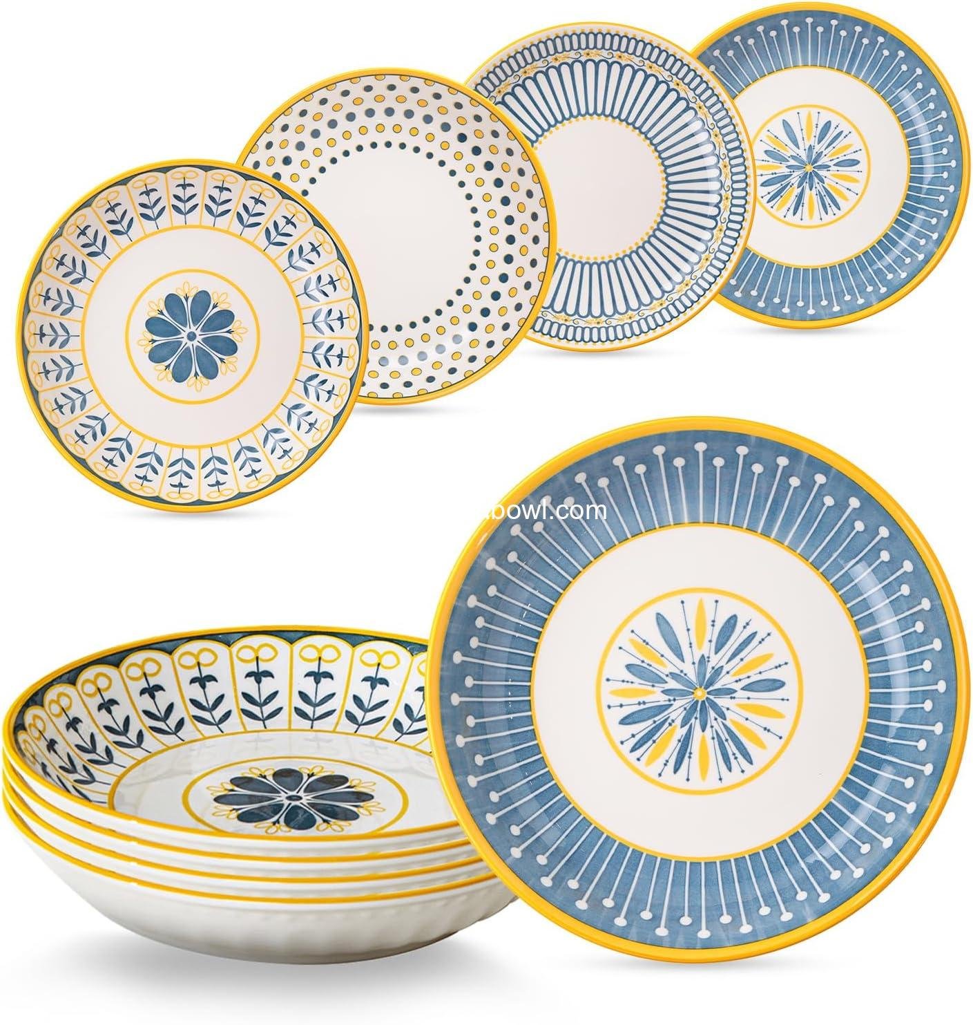 Wholesale 24 Oz Ceramic Pasta Bowls Set of 4, 8 Inch Colorful Serving Bowls for Pasta, Salad, Oatmeal, and Fruit, Easy to Clean, Dishwasher & Microwave Safe, Scratch-Resistant, Lead-Free Factory