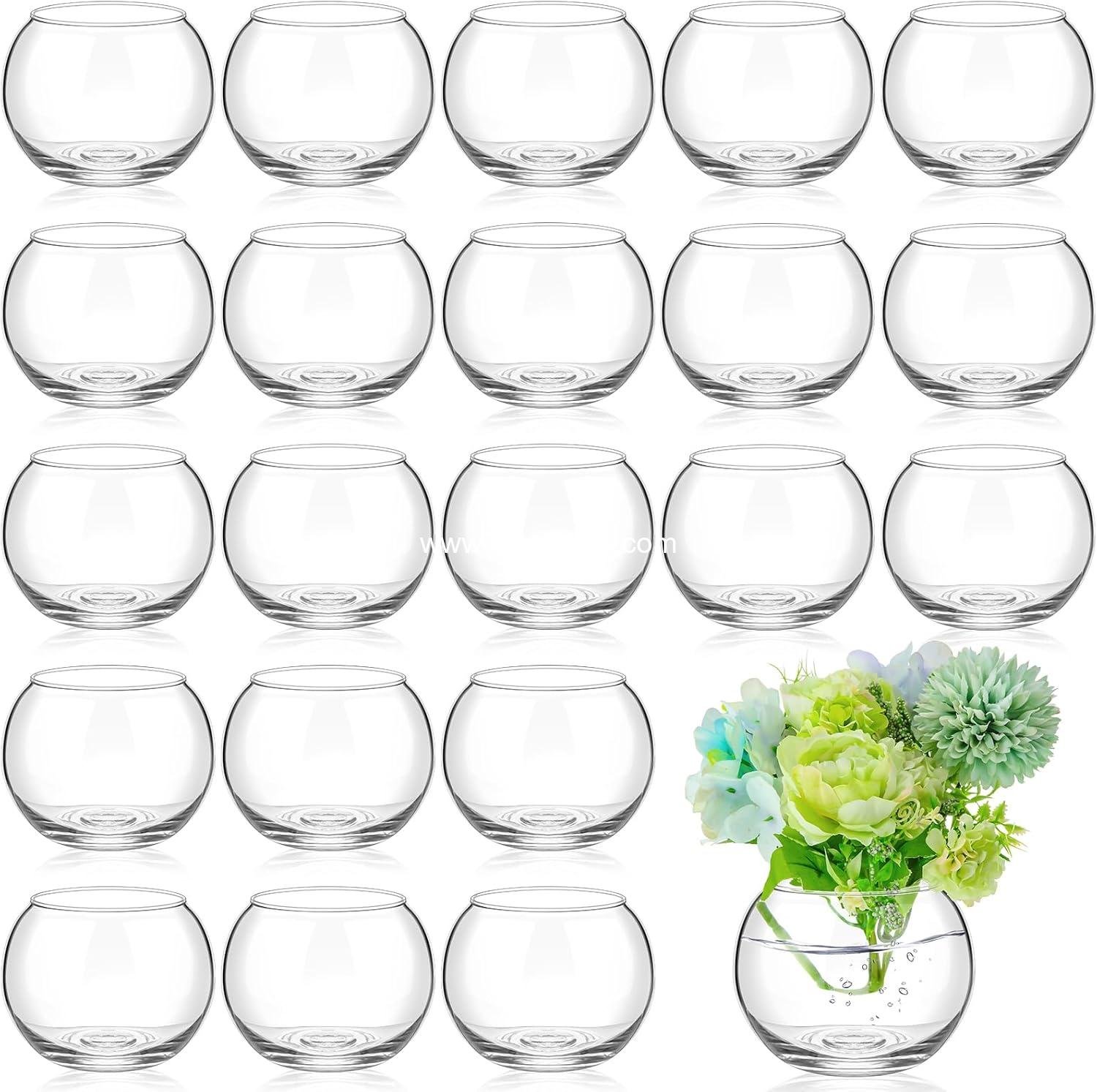 Wholesale 24 Pcs Fish Bowl Glass Bubble Vases Round Terrarium for Goldfish and Flower Centerpieces, 3.5 Wholesale 24 Pcs Fish Bowl Glass Bubble Vases Round Terrarium for Goldfish and Flower Centerpieces, 3.5
