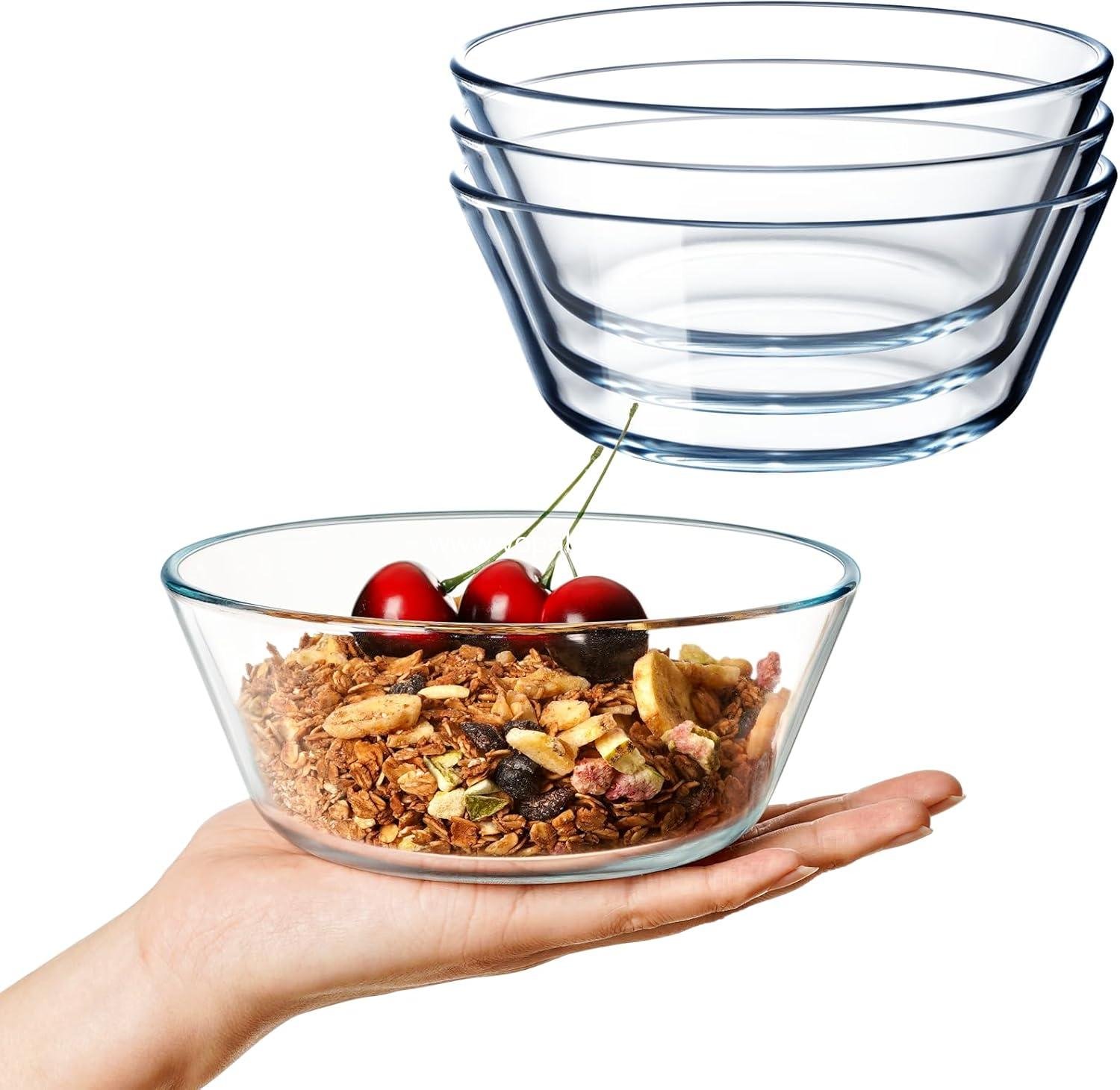 Wholesale 25oz Flat Bottom Small Glass Bowls Set of 4, 6in Clear Cereal Bowls, 0.8L Shallow Glass Bowls for Kitchen, Microwave, Oven Safe, Factory