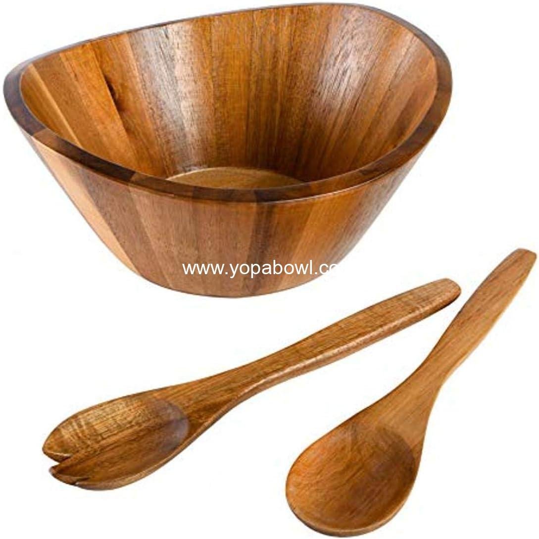 Wholesale 3-Piece Acacia Wood Salad Bowl Set, 32 Quart Large Serving Bowls, Natural Finish, Durable & Eco-Friendly Factory